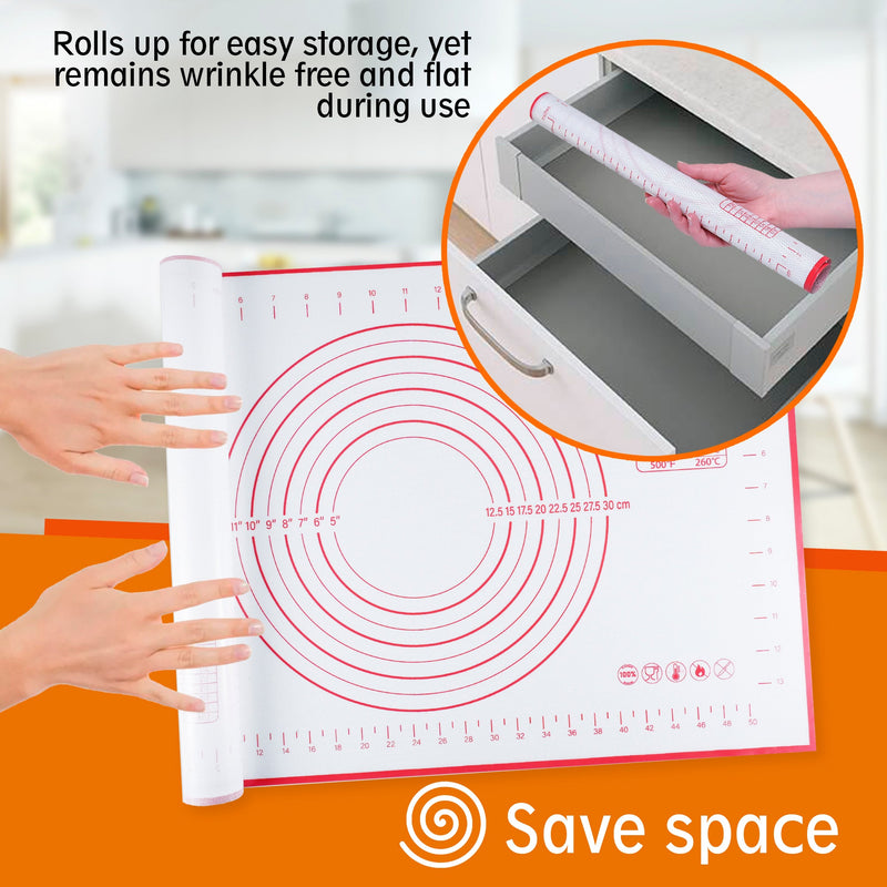 Silicone Baking Mat,26 x 16Extra Thick Large Non Stick Sheet Mat with  Measurement Non-slip Dough Rolling Mat,Reusable Food Grade Silicone Counter