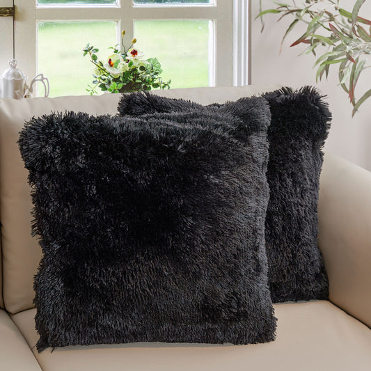 Cheer Collection Shaggy Long Hair Throw Pillows - Super Soft and Plush Faux Fur Accent Pillows - 20 x 20 inches - Set of 2