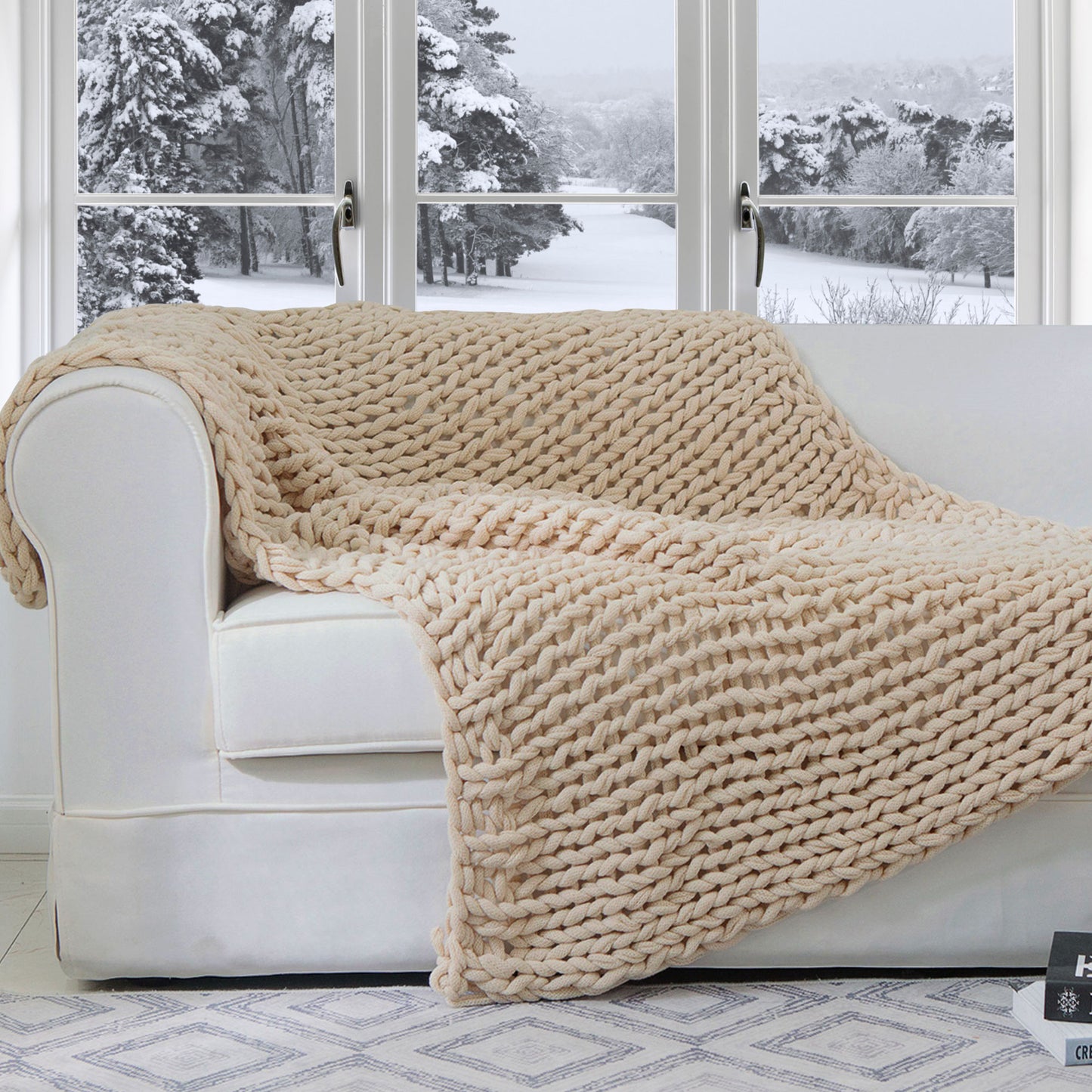 Cheer Collection Chunky Cable Knit Throw Blanket | Ultra Plush and Soft 100% Acrylic Accent Throw - 50 x 60