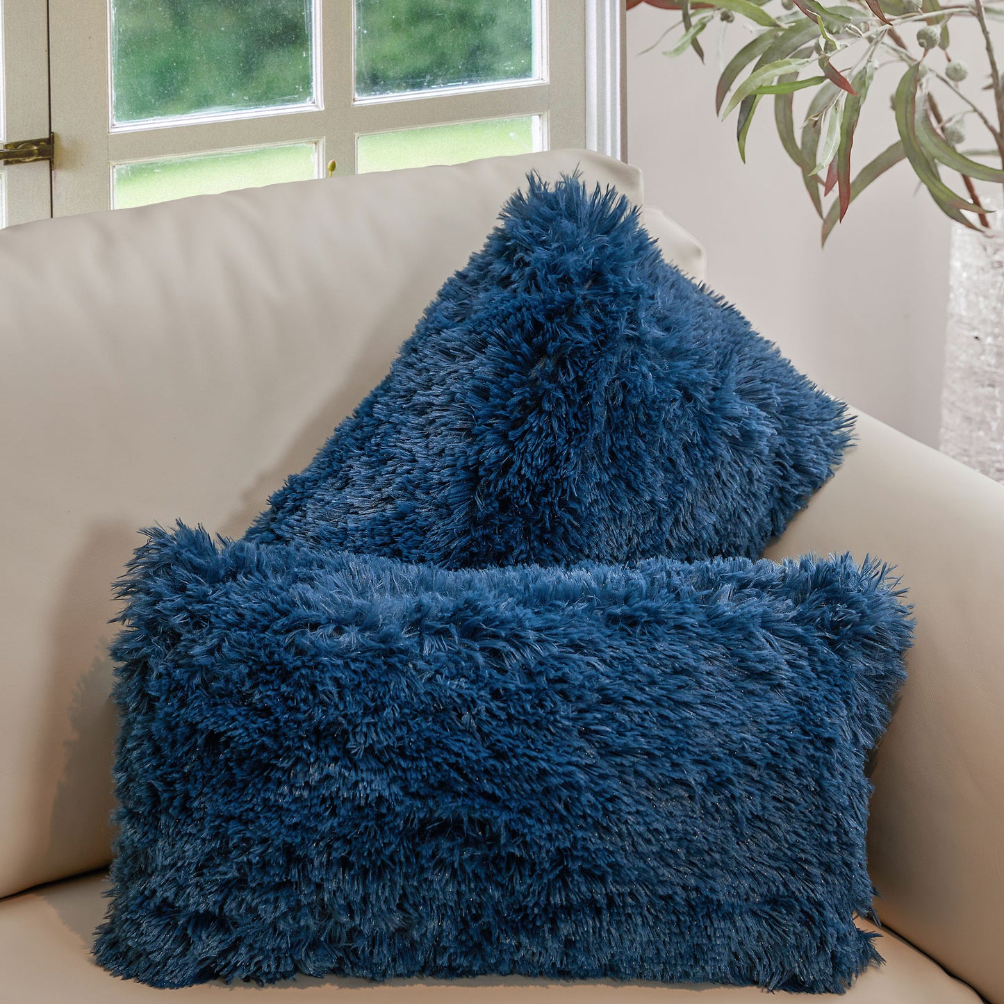 Cheer Collection  Shaggy Long Hair Throw Pillows - Super Soft and Plush Faux Fur Lumbar Accent Pillows - 12 x 20 - Set of 2