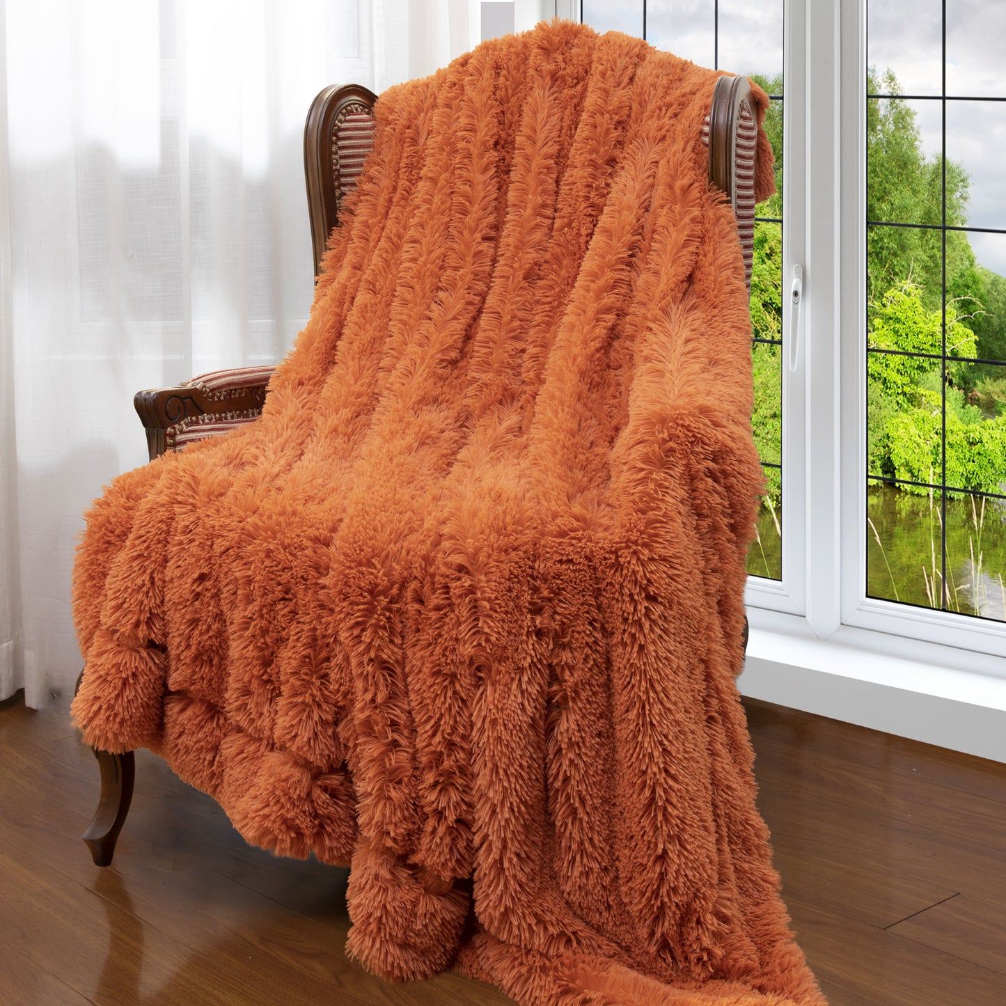 Cheer Collection Reversible Faux Fur Accent Throw Blanket