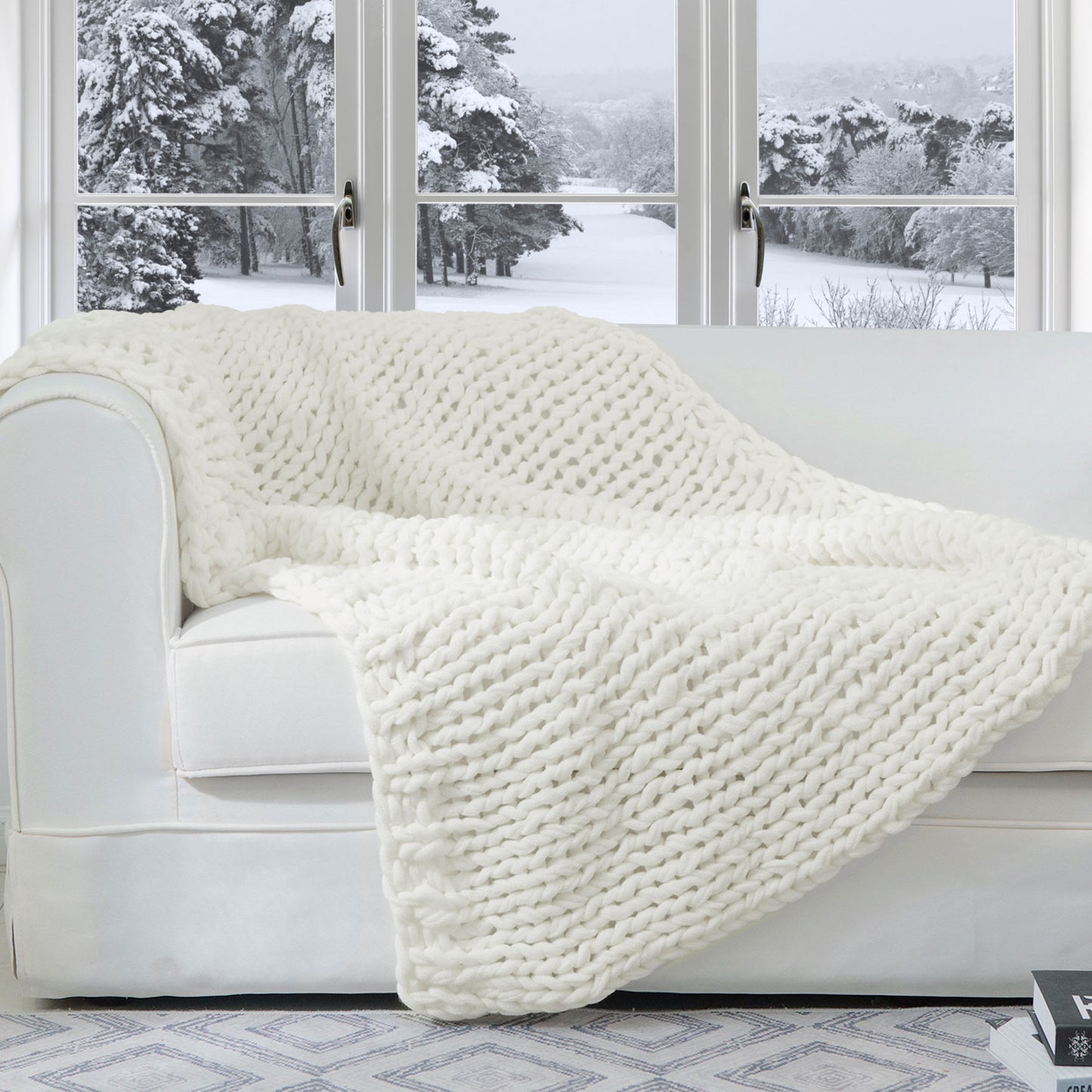 Cheer Collection Chunky Cable Knit Throw Blanket | Ultra Plush and Soft 100% Acrylic Accent Throw - 50 x 60