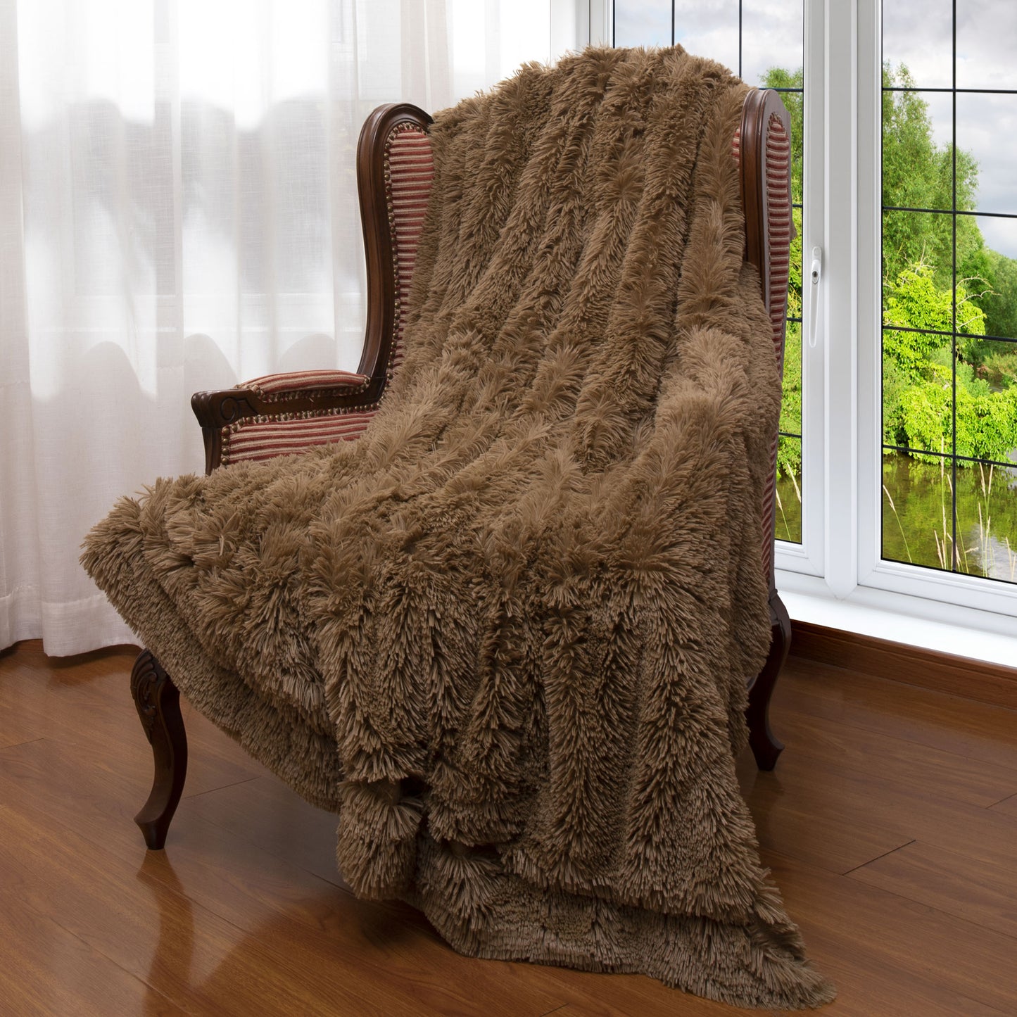 Cheer Collection Reversible Faux Fur Accent Throw Blanket