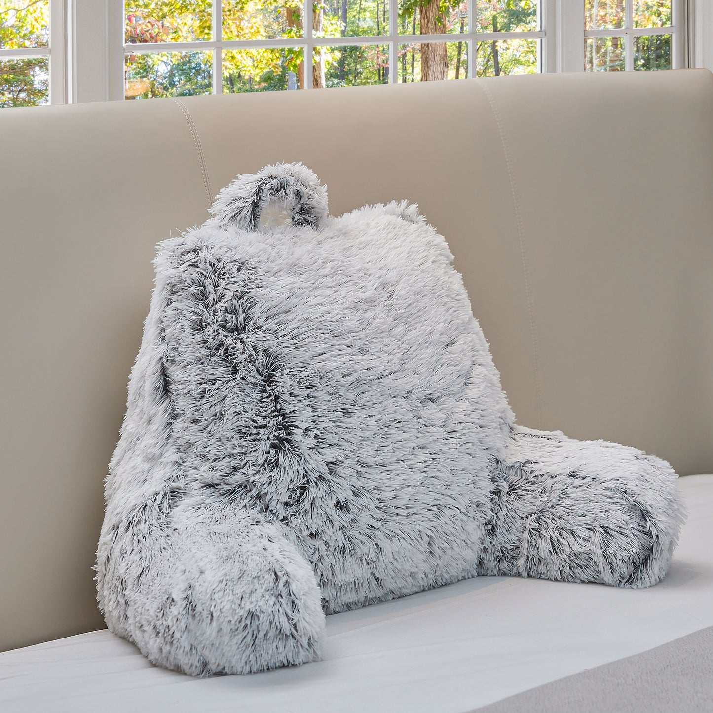 Cheer Collection Fluffy Reading Pillow - Long Shaggy Hair TV and Gaming Pillow with Armrest