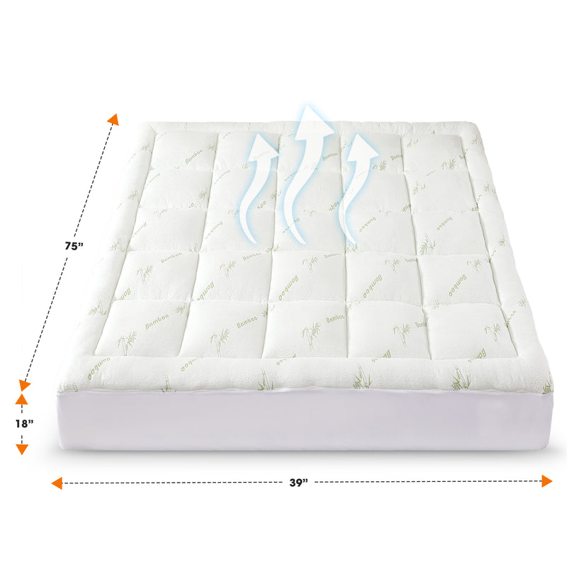 Cheer Collection Bamboo Mattress Topper Filled with Shredded Memory Foam - Cooling Bed Topper for Mattresses