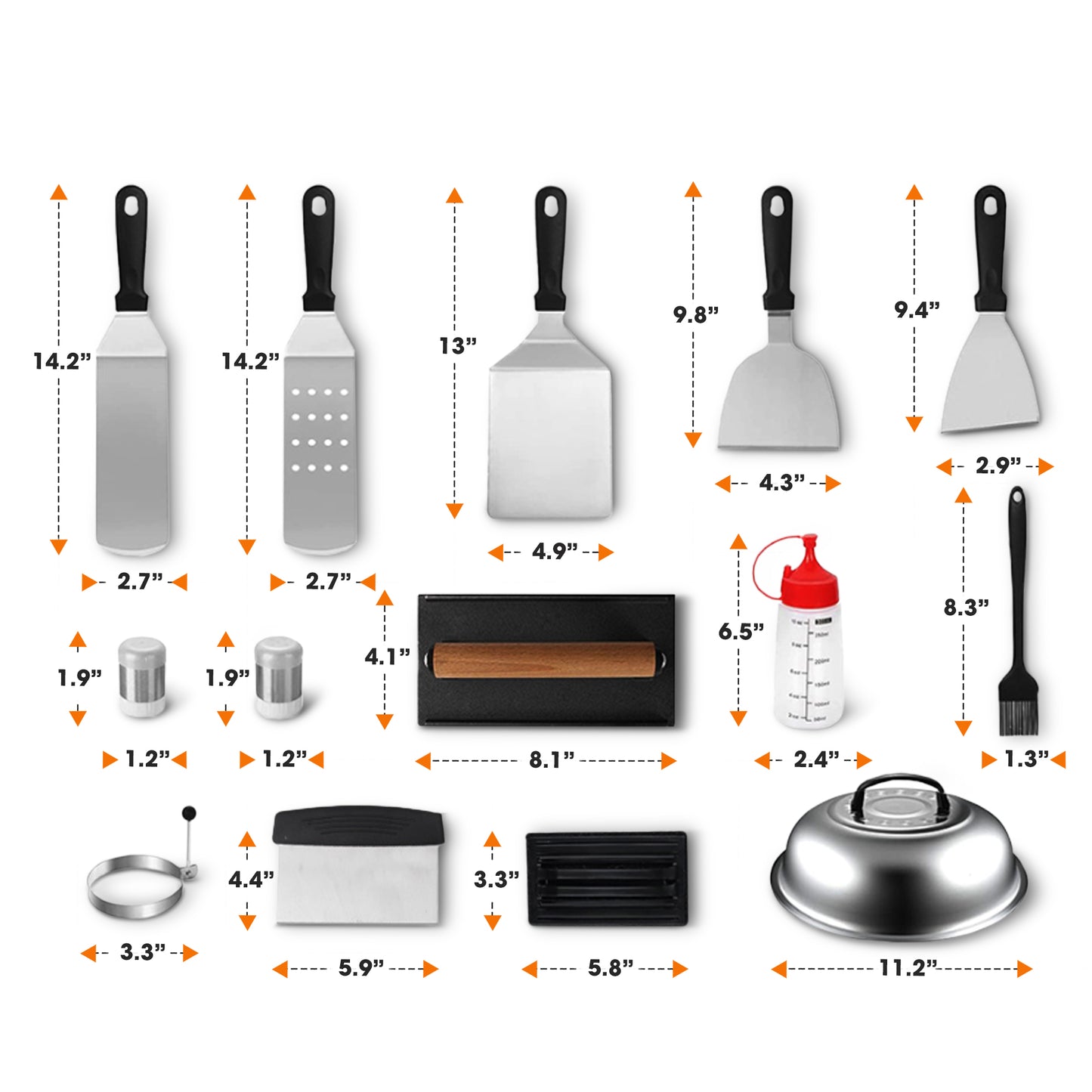 Cheer Collection 18-Piece Griddle Set – Stainless Steel BBQ Grill Tools