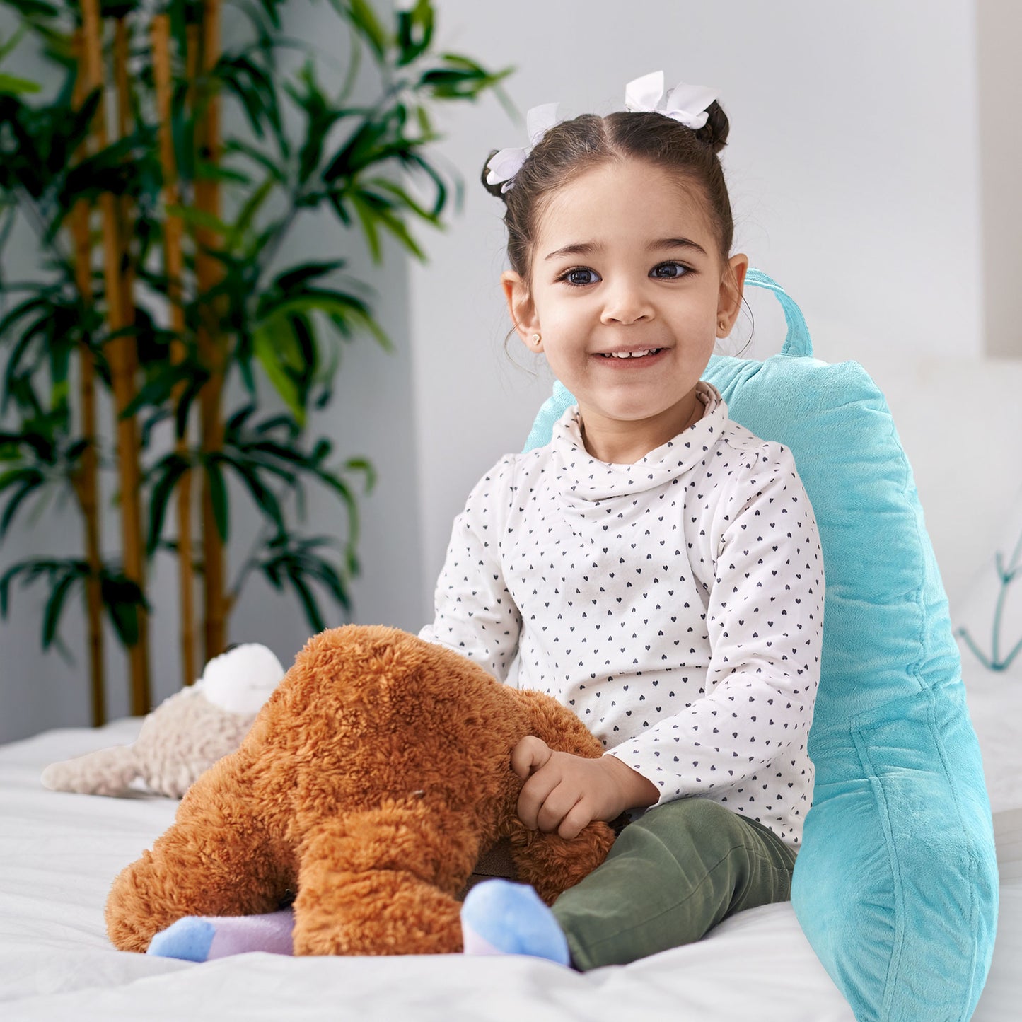 Cheer Collection Kids Size Reading Pillow with Arms for Sitting Up in Bed