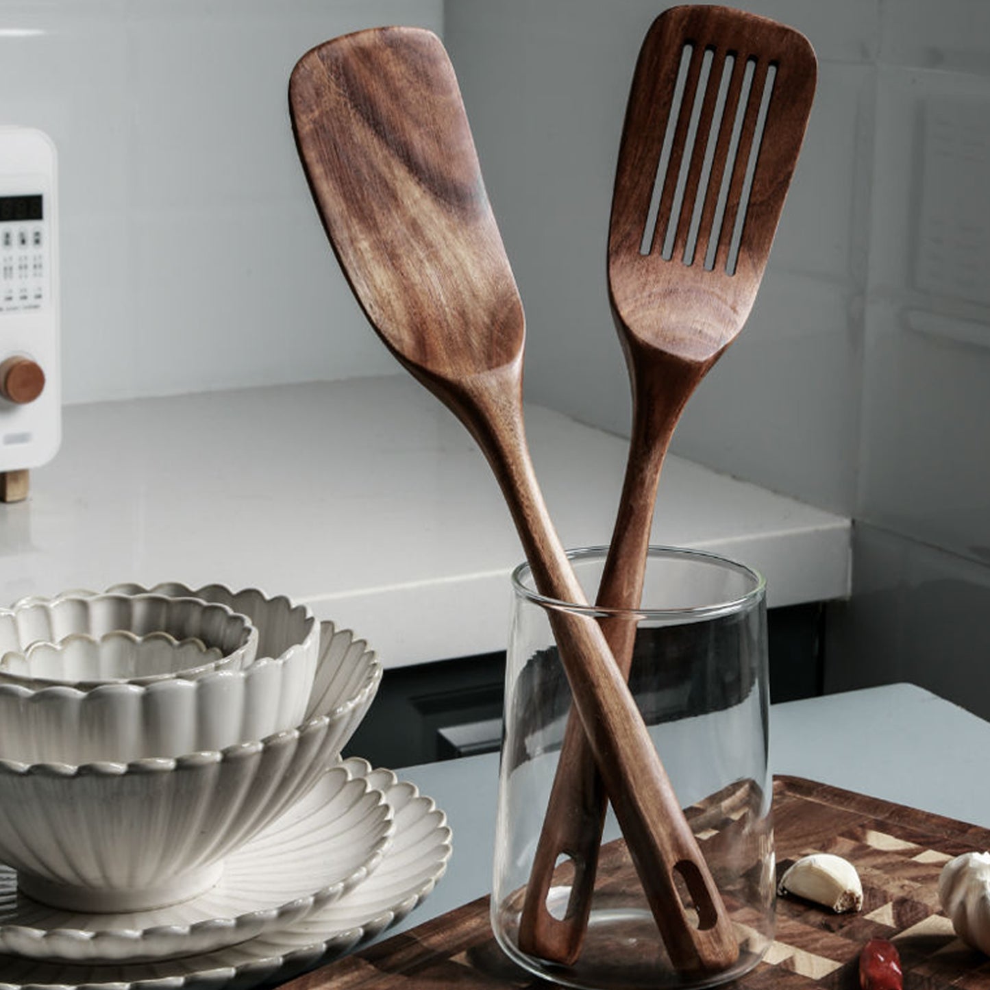 Cheer Collection 7 Piece Elegant Wooden Kitchen Utensils Set