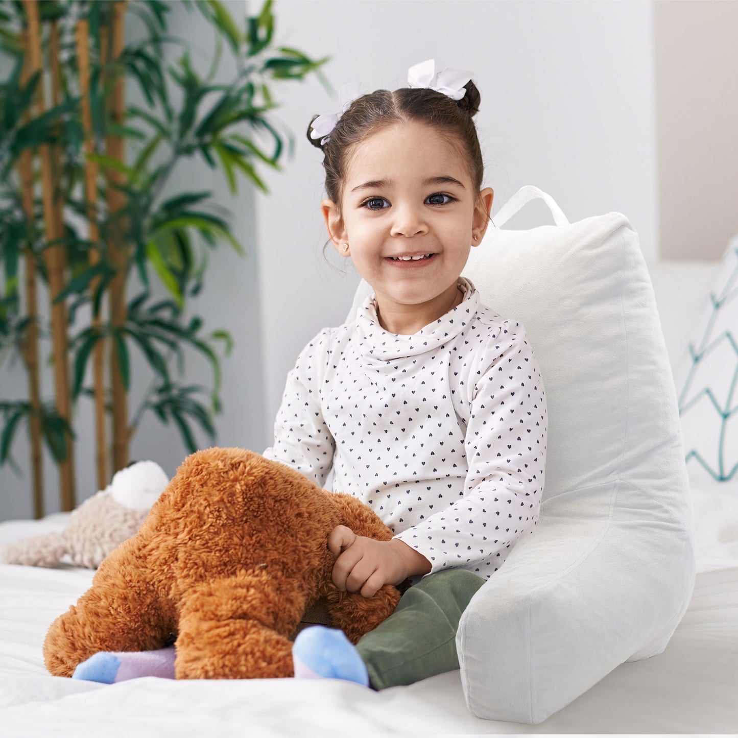 Cheer Collection Kids Size Reading Pillow with Arms for Sitting Up in Bed