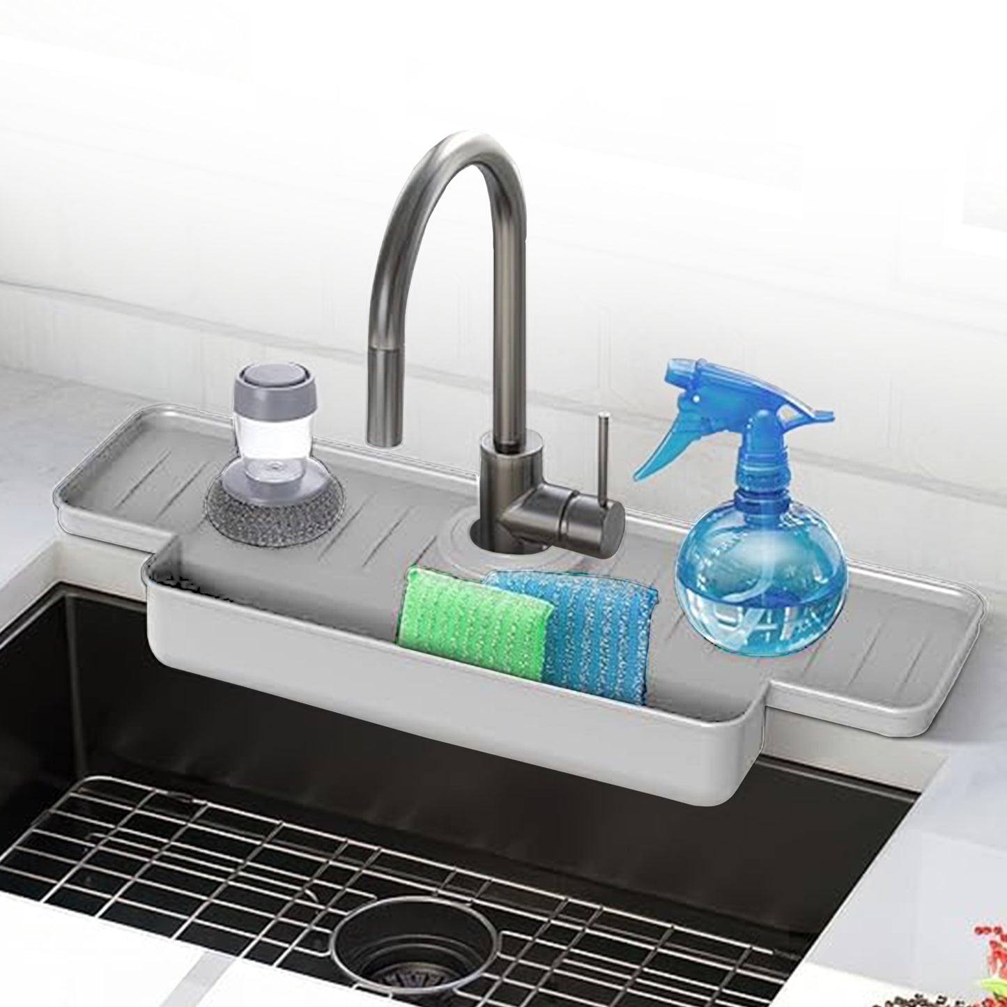 Cheer Collection Silicone Faucet Draining Mat and Splash Guard with Anti-Slip Soap Holder