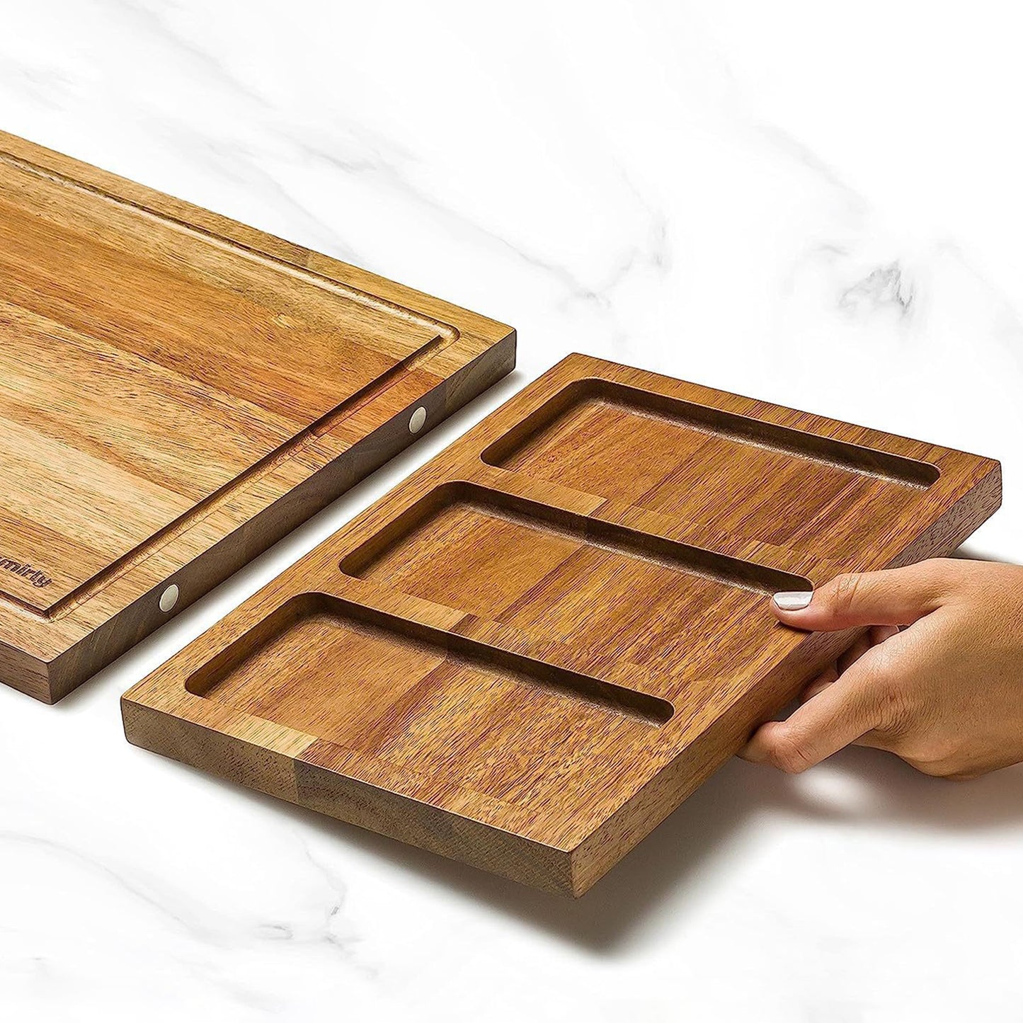 Cheer Collection Premium Acacia Wood Cutting Board with Integrated Magnetic Trays