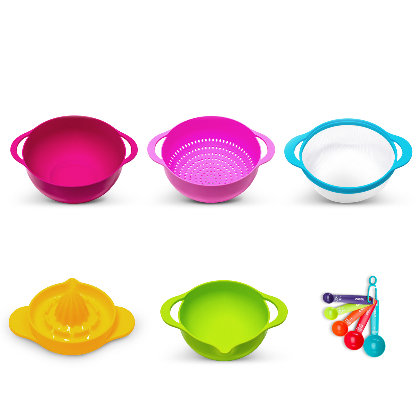 Cheer Collection 10 Piece Nested Bowl Set with Mixing Bowls, Juicer, Measuring  Spoons, Sieve