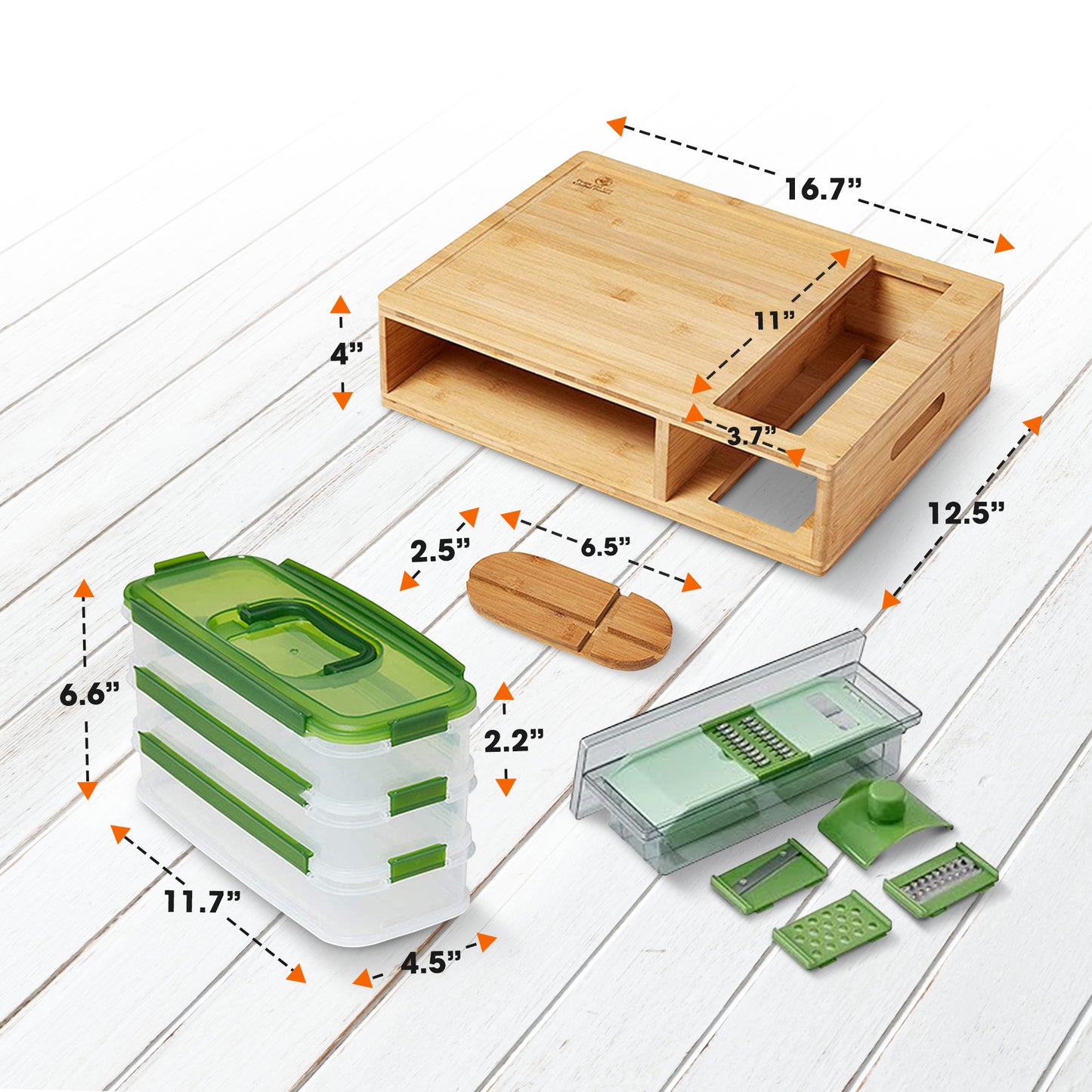 Cheer Collection Bamboo Cutting Board with 3 Leak-Proof Stackable Containers and 4 Graters