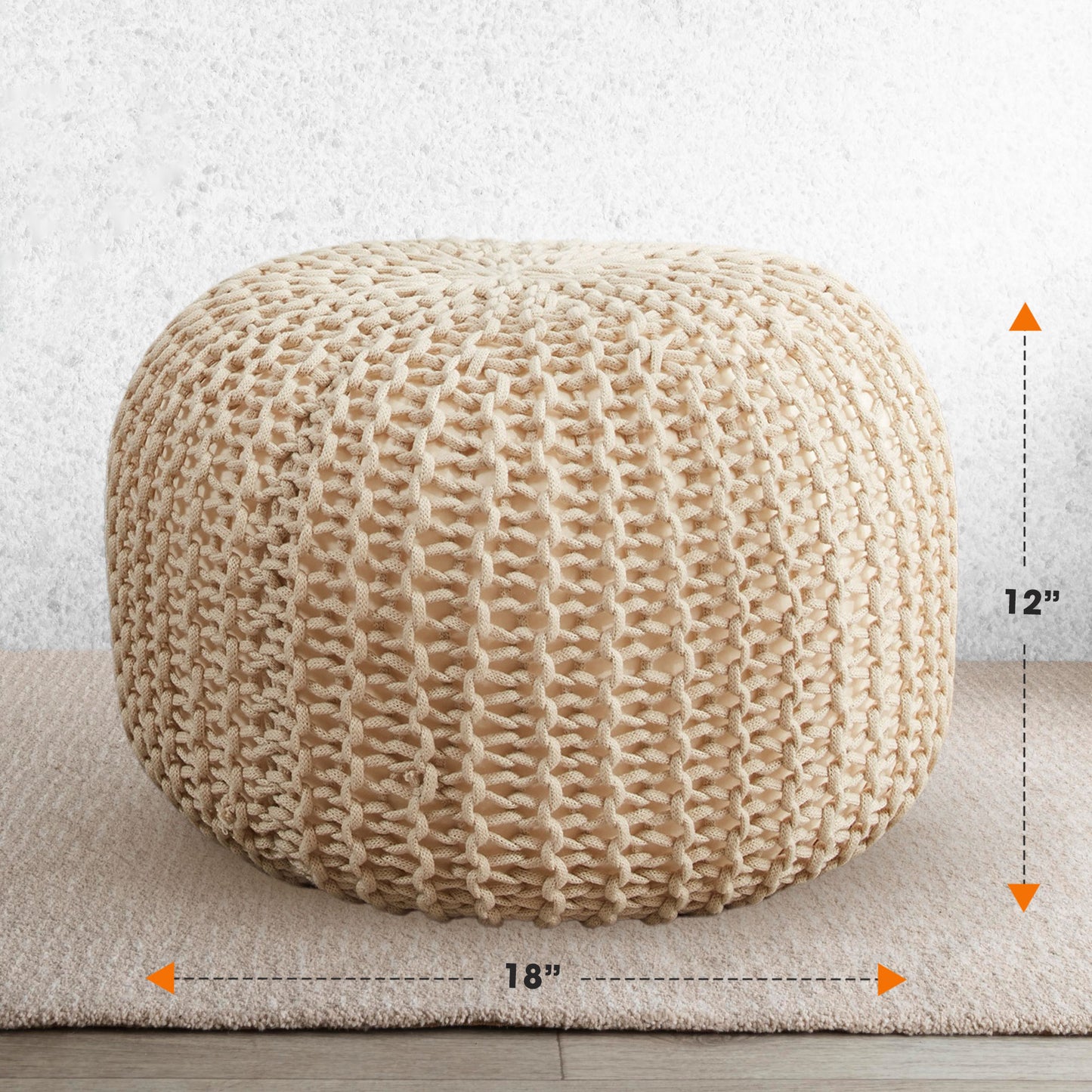 Cheer Collection 18" Round Pouf Ottoman - Chunky Hand-Knit Decorative and Comfortable Foot Rest