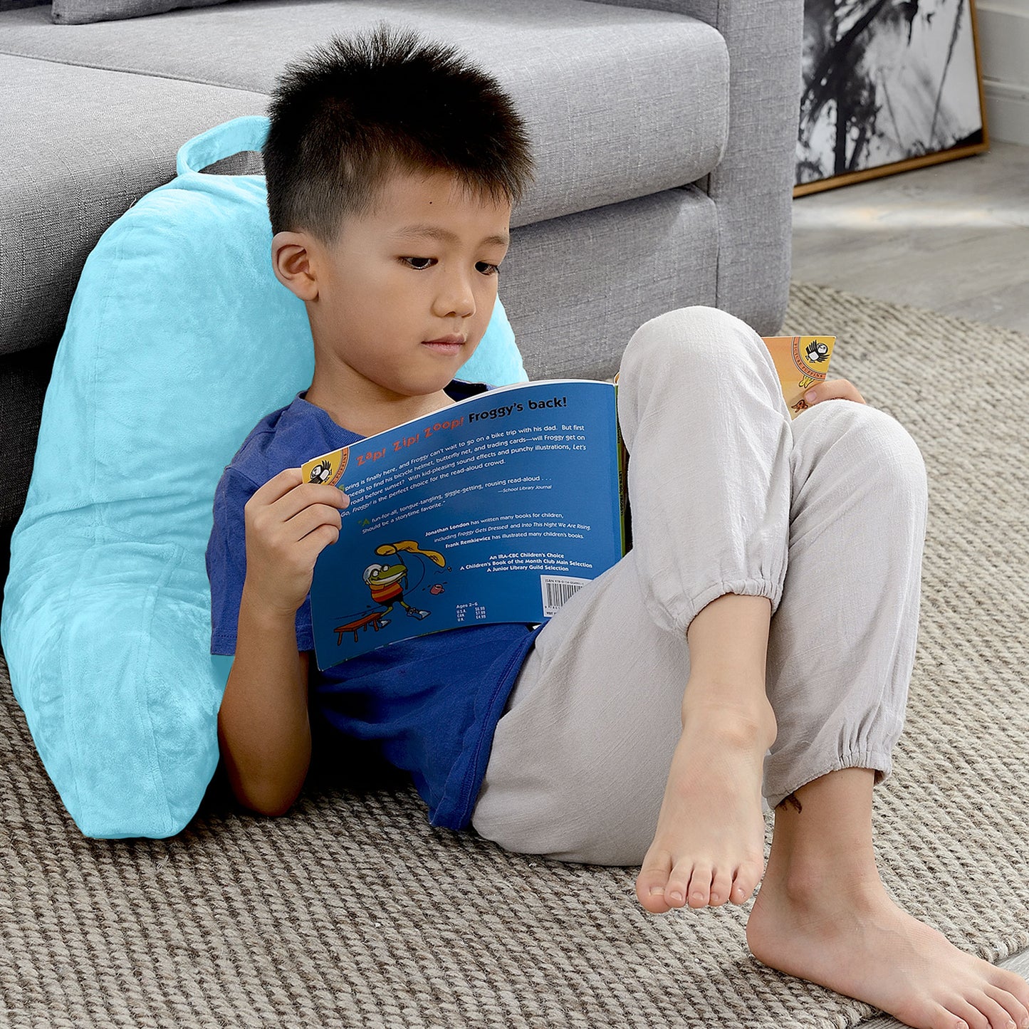 Cheer Collection Kids Size Reading Pillow with Arms for Sitting Up in Bed