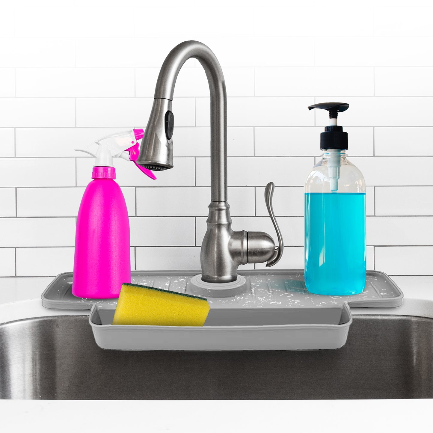 Cheer Collection Silicone Faucet Draining Mat and Splash Guard with Anti-Slip Soap Holder