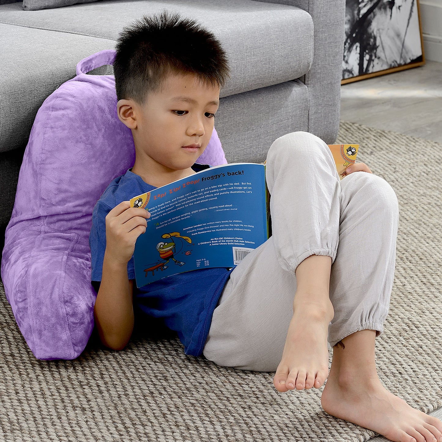 Cheer Collection Kids Size Reading Pillow with Arms for Sitting Up in Bed