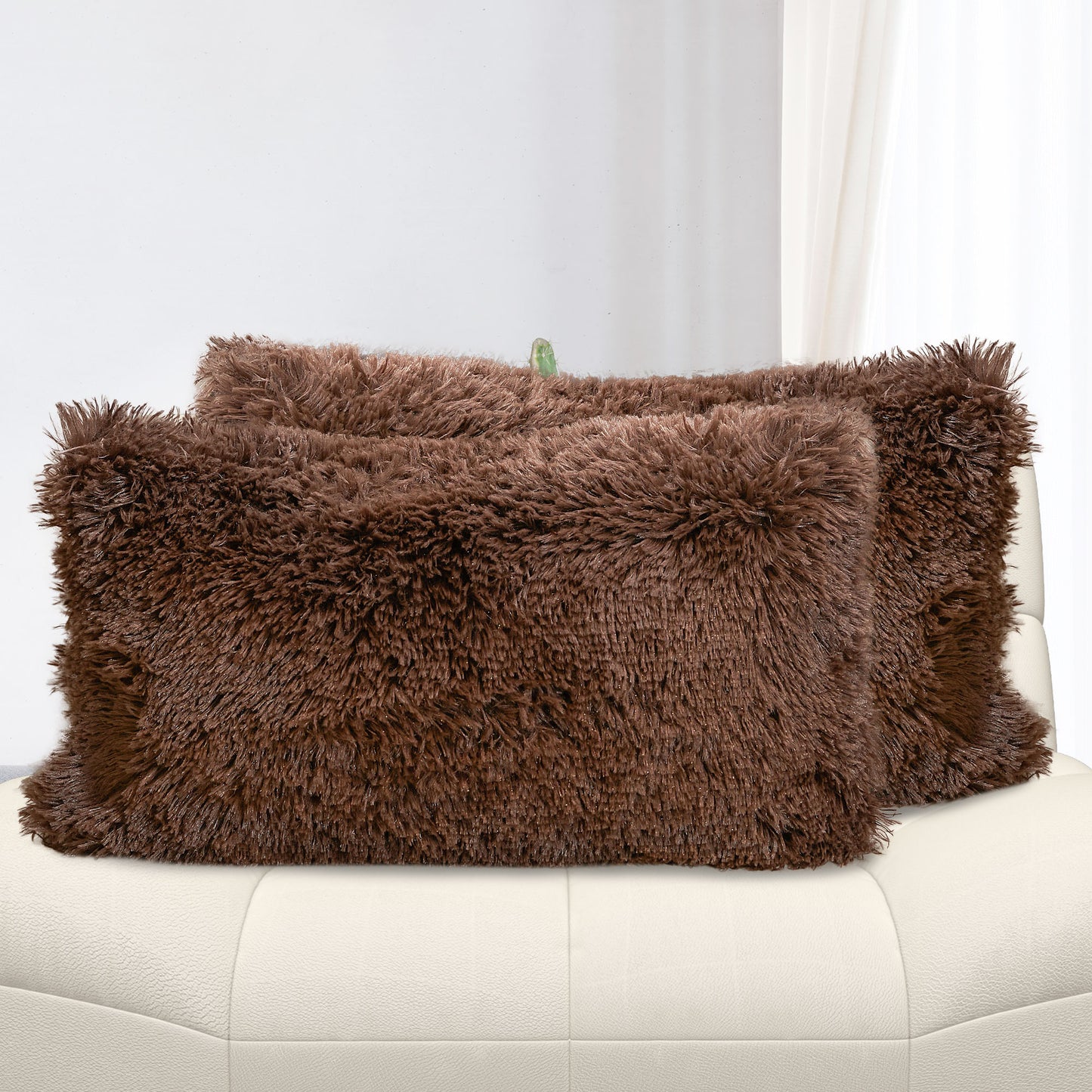 Cheer Collection  Shaggy Long Hair Throw Pillows - Super Soft and Plush Faux Fur Lumbar Accent Pillows - 12 x 20 - Set of 2