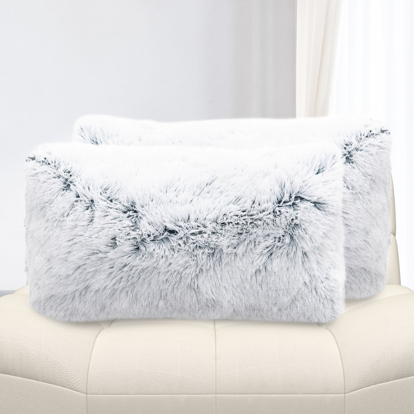 Cheer Collection  Shaggy Long Hair Throw Pillows - Super Soft and Plush Faux Fur Lumbar Accent Pillows - 12 x 20 - Set of 2