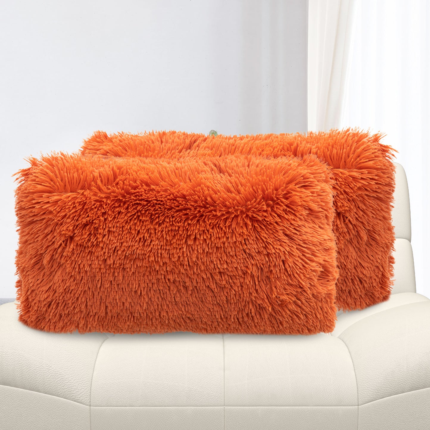 Cheer Collection  Shaggy Long Hair Throw Pillows - Super Soft and Plush Faux Fur Lumbar Accent Pillows - 12 x 20 - Set of 2