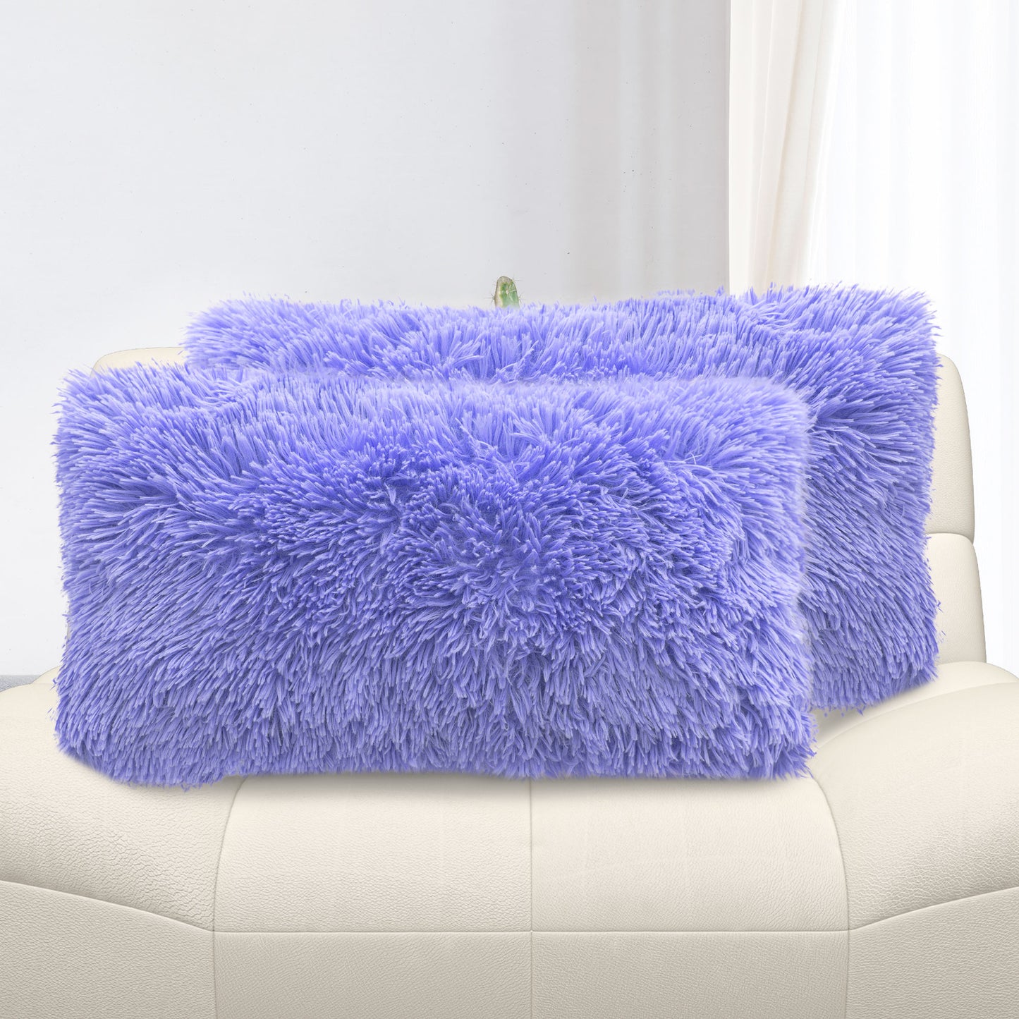 Cheer Collection  Shaggy Long Hair Throw Pillows - Super Soft and Plush Faux Fur Lumbar Accent Pillows - 12 x 20 - Set of 2