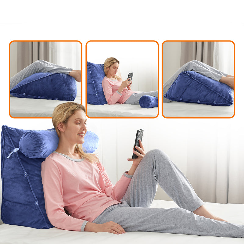 Cheer Collection Extra Large Wedge Shaped Reading and TV Pillow with Adjustable Neck Pillow