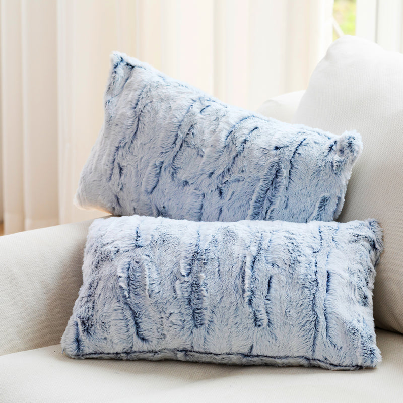 Cheer Collection Embossed Faux Fur Throw Pillows -  12" x 20" - White/Blue