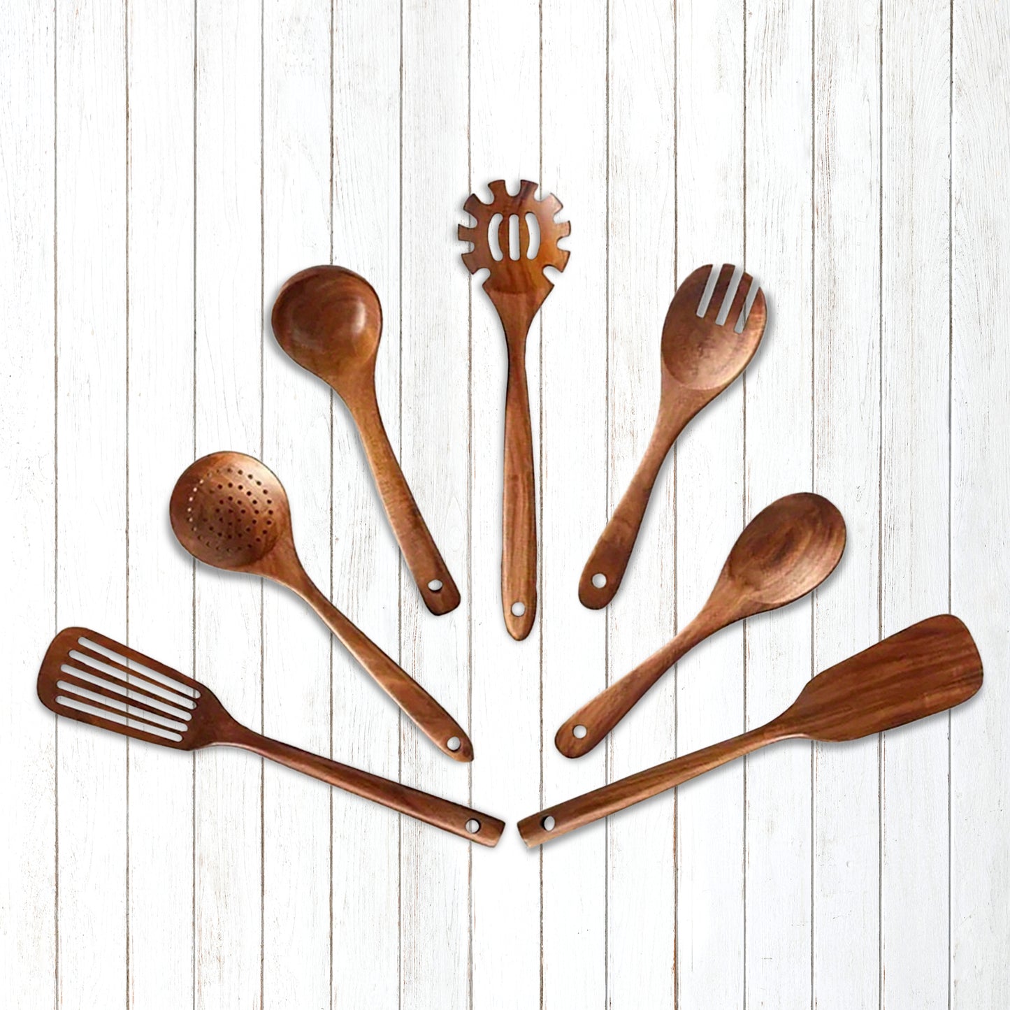 Cheer Collection 7 Piece Elegant Wooden Kitchen Utensils Set