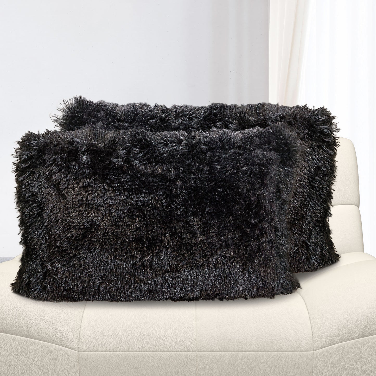 Cheer Collection  Shaggy Long Hair Throw Pillows - Super Soft and Plush Faux Fur Lumbar Accent Pillows - 12 x 20 - Set of 2