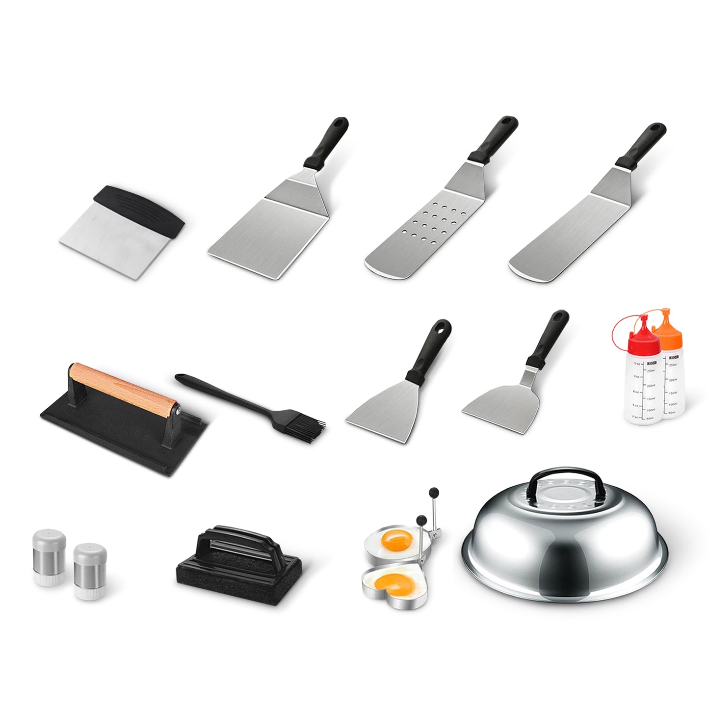 Cheer Collection 18-Piece Griddle Set – Stainless Steel BBQ Grill Tools