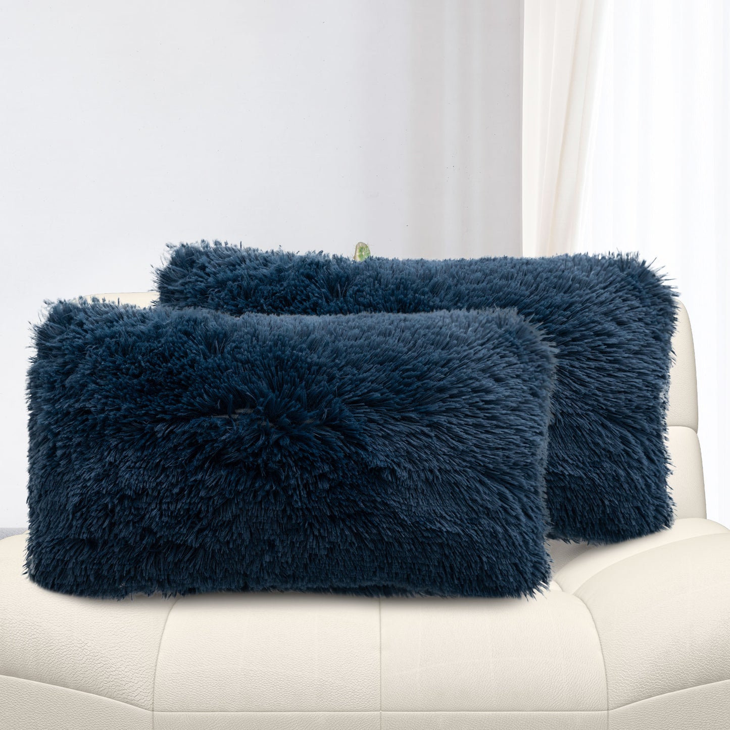 Cheer Collection  Shaggy Long Hair Throw Pillows - Super Soft and Plush Faux Fur Lumbar Accent Pillows - 12 x 20 - Set of 2