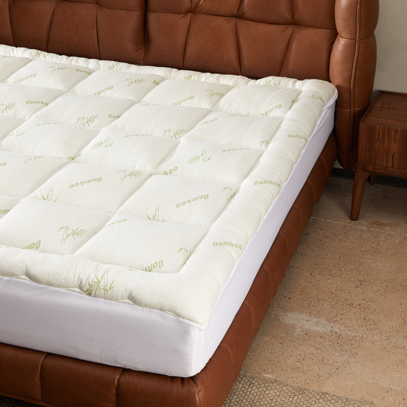 Cheer Collection Bamboo Mattress Topper Filled with Shredded Memory Foam - Cooling Bed Topper for Mattresses