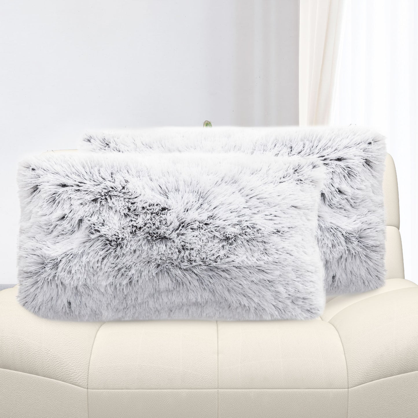 Cheer Collection  Shaggy Long Hair Throw Pillows - Super Soft and Plush Faux Fur Lumbar Accent Pillows - 12 x 20 - Set of 2