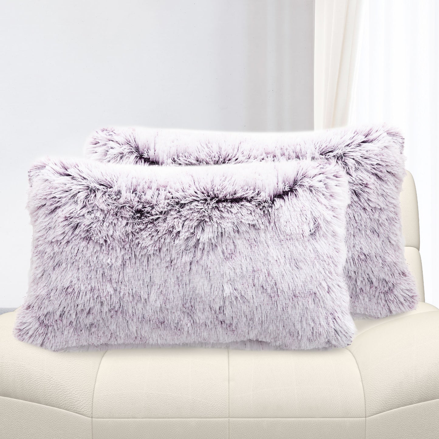 Cheer Collection  Shaggy Long Hair Throw Pillows - Super Soft and Plush Faux Fur Lumbar Accent Pillows - 12 x 20 - Set of 2