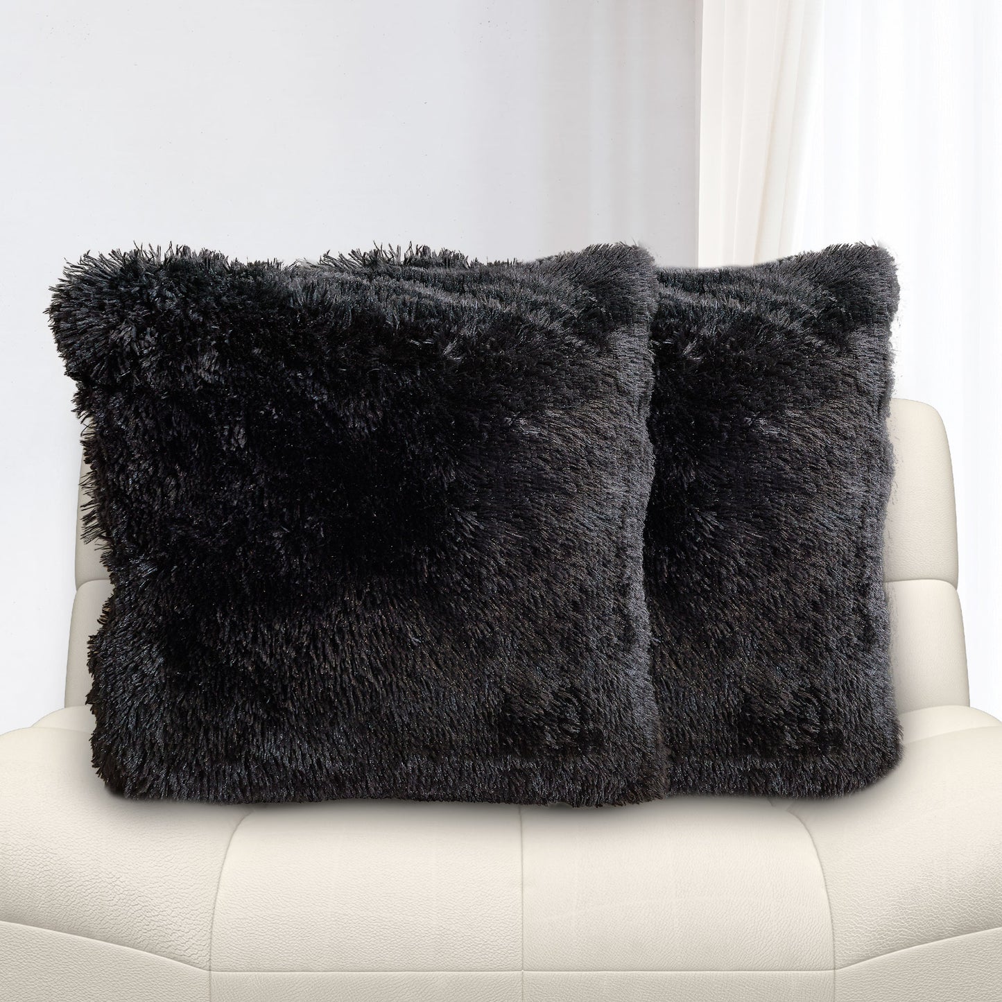 Cheer Collection Set of 2 Shaggy Long Hair Throw Pillows | Super Soft and Plush Faux Fur Accent Pillows - 18 x 18 inches