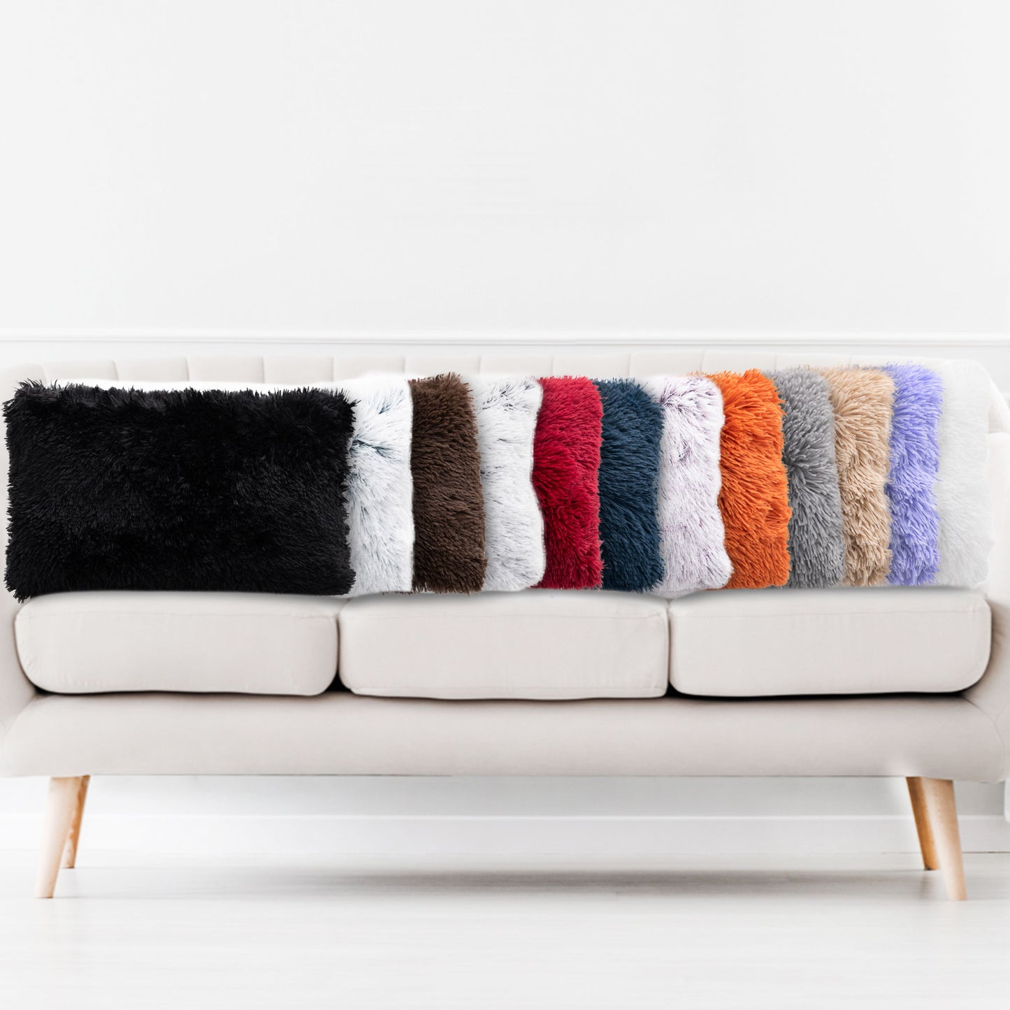 Cheer Collection  Shaggy Long Hair Throw Pillows - Super Soft and Plush Faux Fur Lumbar Accent Pillows - 12 x 20 - Set of 2