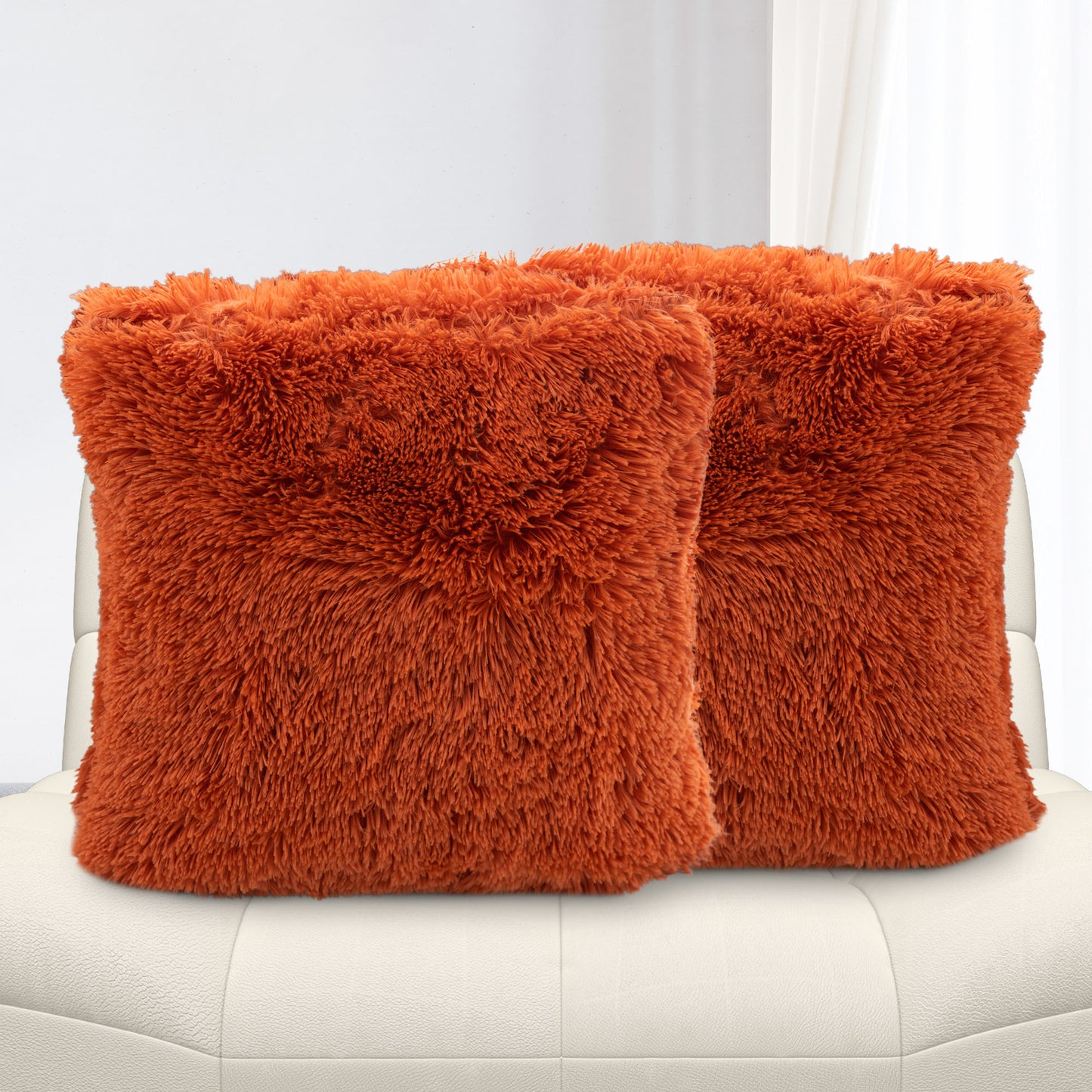 Cheer Collection Set of 2 Shaggy Long Hair Throw Pillows | Super Soft and Plush Faux Fur Accent Pillows - 18 x 18 inches