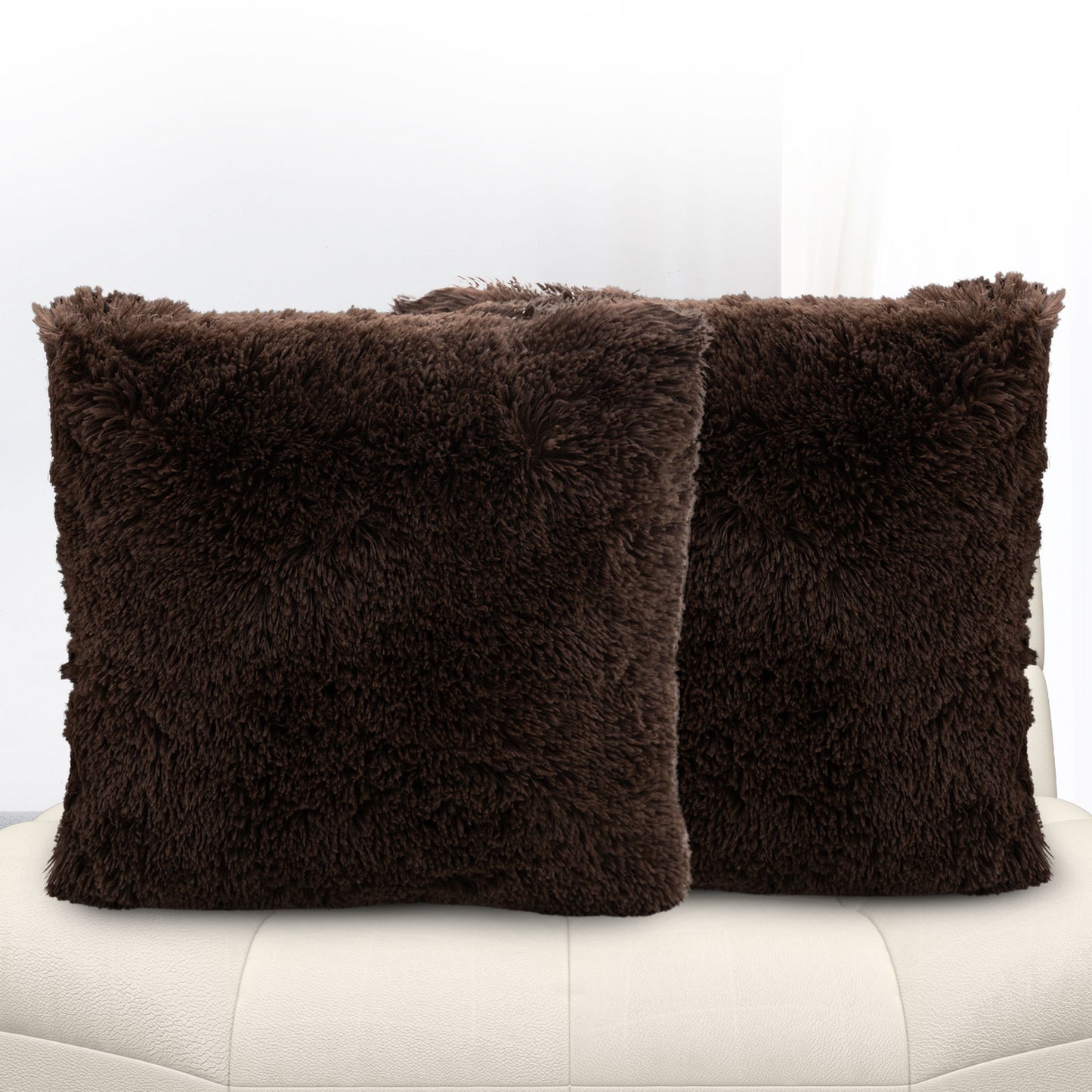 Cheer Collection Set of 2 Shaggy Long Hair Throw Pillows | Super Soft and Plush Faux Fur Accent Pillows - 18 x 18 inches