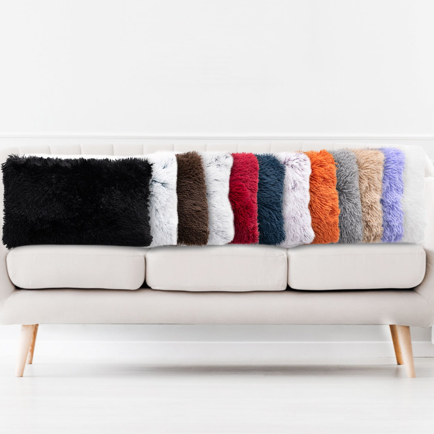 Cheer Collection  Shaggy Long Hair Throw Pillows - Super Soft and Plush Faux Fur Lumbar Accent Pillows - 12 x 20 - Set of 2