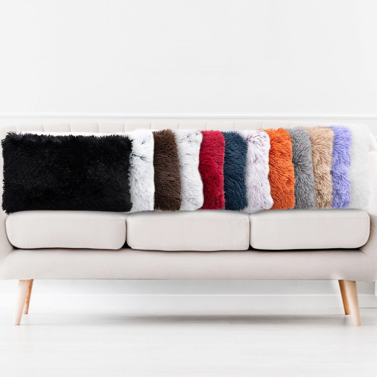 Cheer Collection  Shaggy Long Hair Throw Pillows - Super Soft and Plush Faux Fur Lumbar Accent Pillows - 12 x 20 - Set of 2