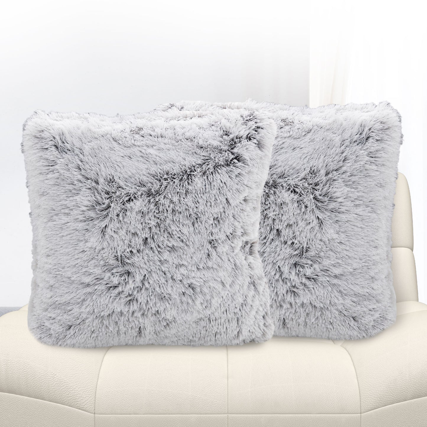 Cheer Collection Set of 2 Shaggy Long Hair Throw Pillows | Super Soft and Plush Faux Fur Accent Pillows - 18 x 18 inches