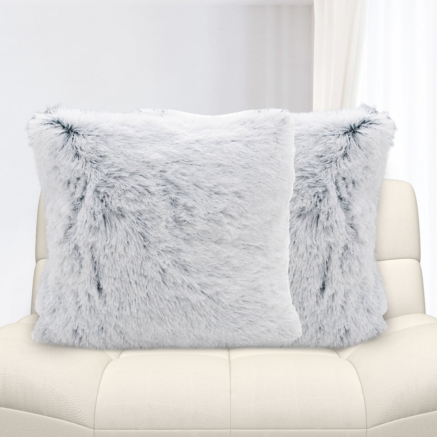 Cheer Collection Set of 2 Shaggy Long Hair Throw Pillows | Super Soft and Plush Faux Fur Accent Pillows - 18 x 18 inches