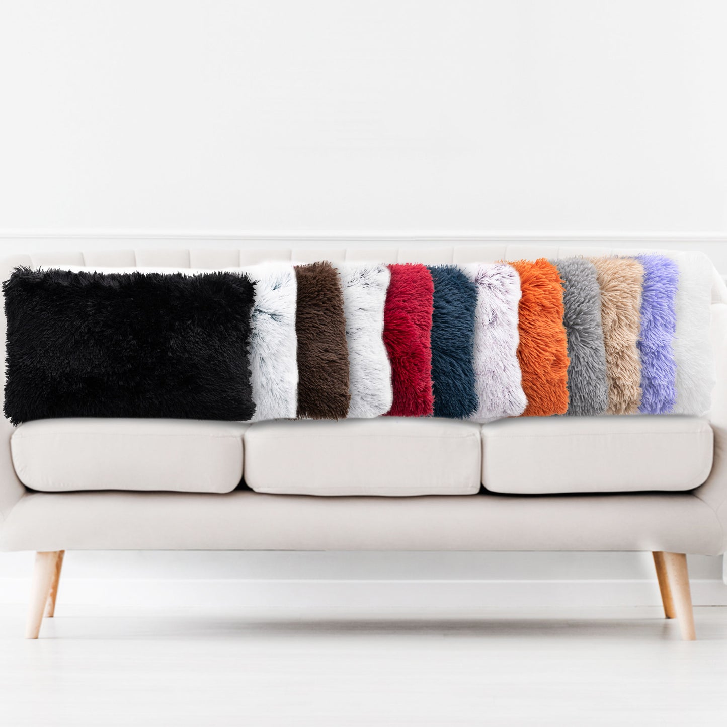 Cheer Collection  Shaggy Long Hair Throw Pillows - Super Soft and Plush Faux Fur Lumbar Accent Pillows - 12 x 20 - Set of 2