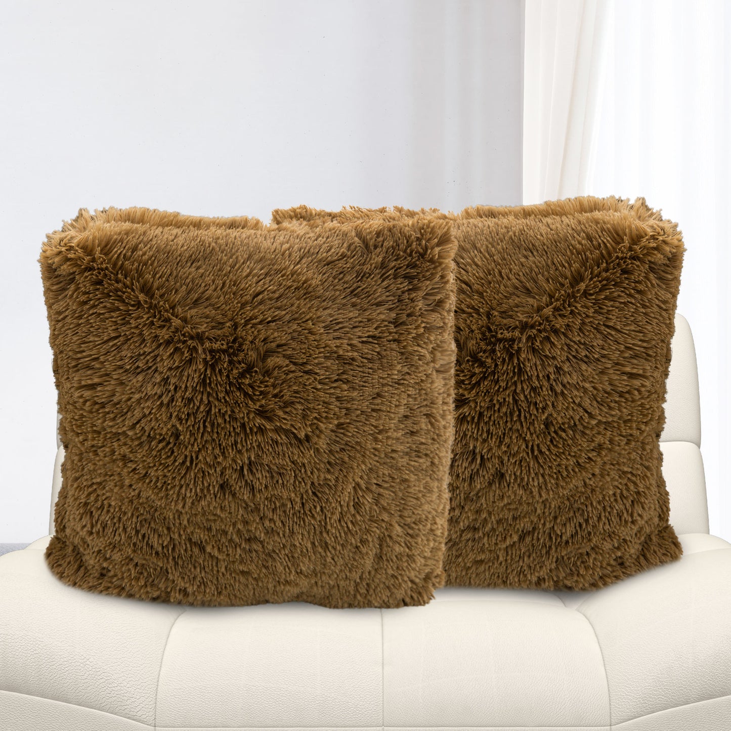 Cheer Collection Set of 2 Shaggy Long Hair Throw Pillows | Super Soft and Plush Faux Fur Accent Pillows - 18 x 18 inches