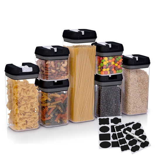 Cheer Collection Set of 7 Airtight Food Storage Containers plus Dry Erase Marker and Label - Multiple Colors Available