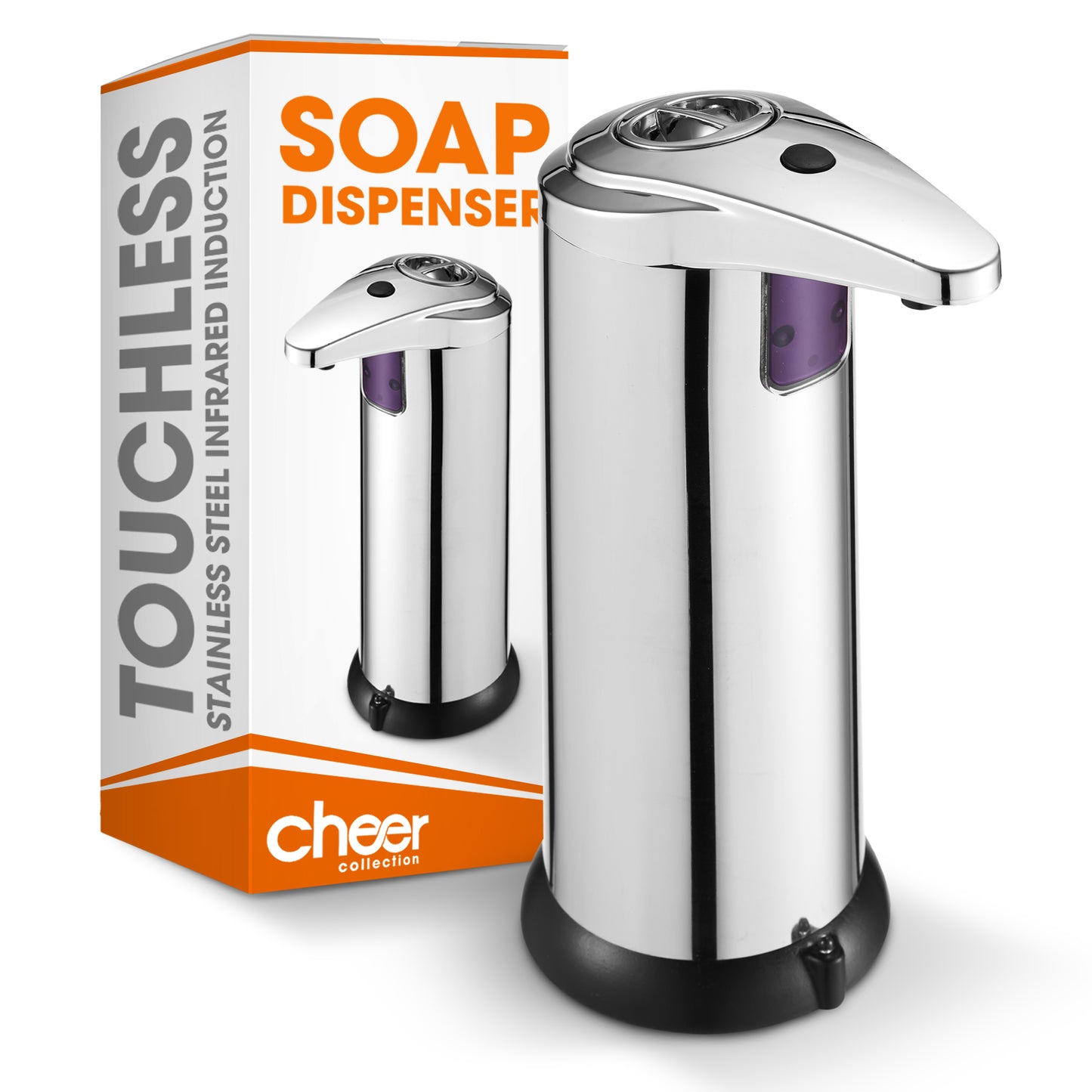 Cheer Collection Touchless Soap Dispenser with Waterproof Base and Automatic Sensor, Stainless Steel Dish Soap Dispenser for Kitchen or Bathroom