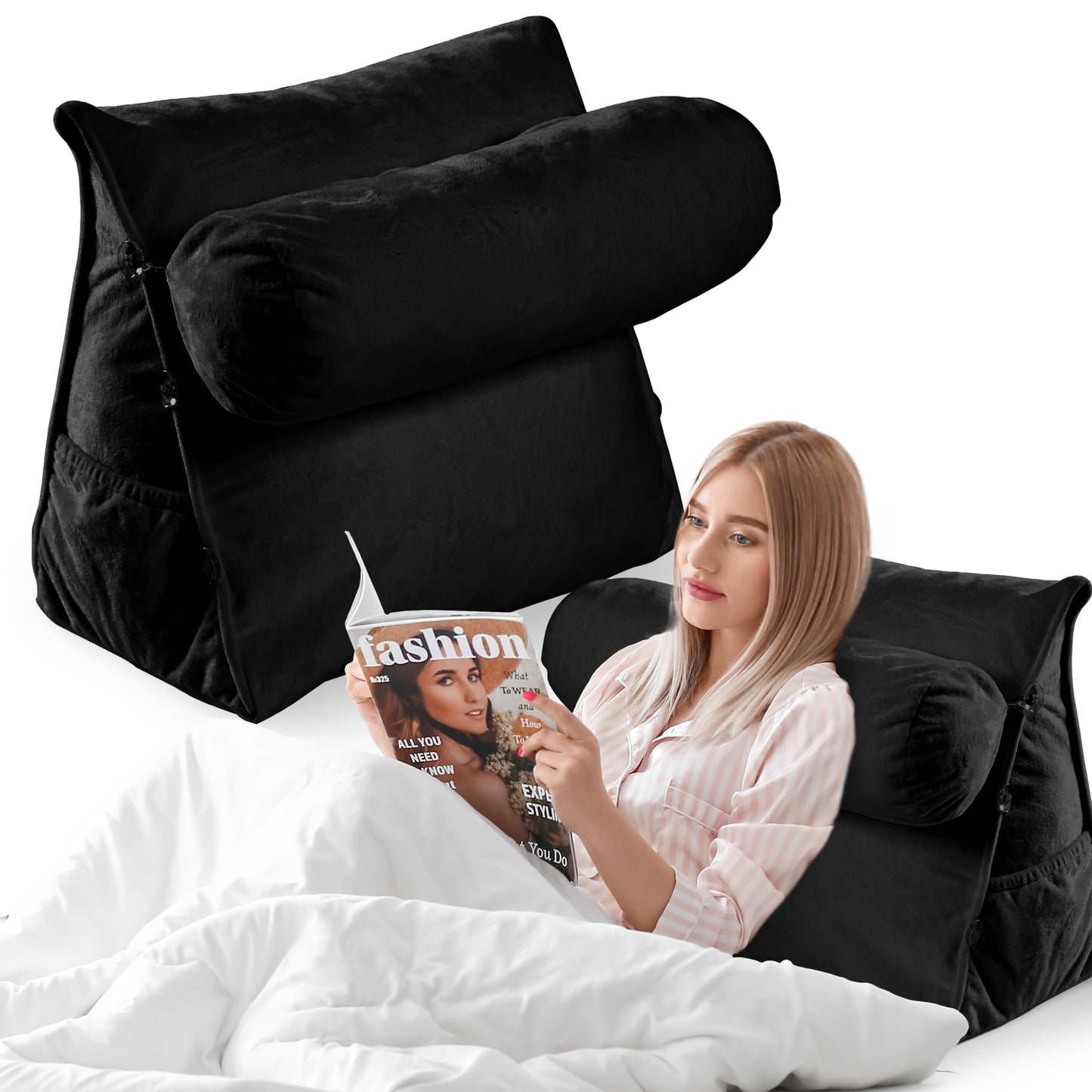 Cheer Collection Extra Large Wedge Shaped Reading and TV Pillow with Adjustable Neck Pillow