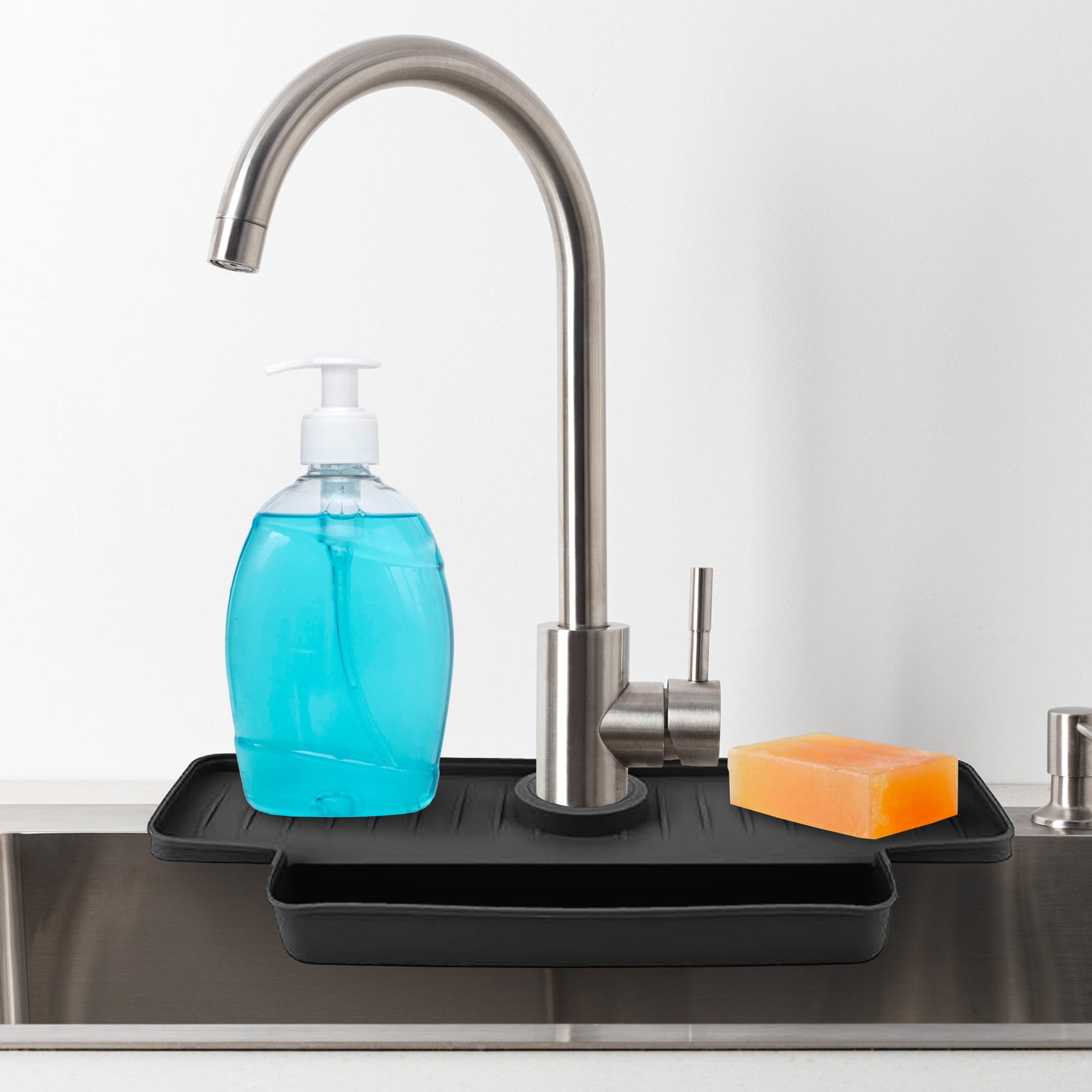 Cheer Collection Silicone Faucet Draining Mat and Splash Guard with Anti-Slip Soap Holder