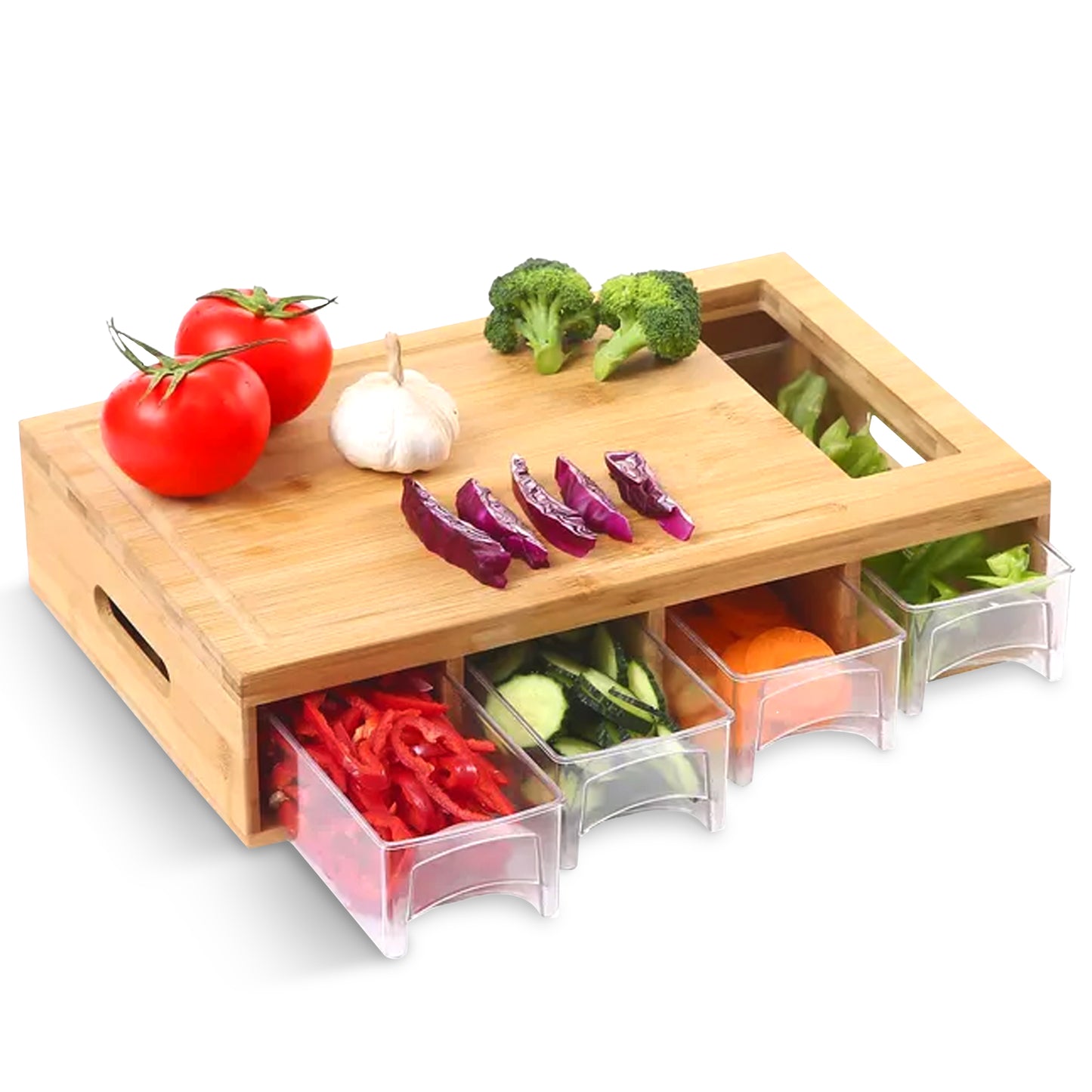 Cheer Collection Bamboo Cutting Board with 4 Slide-Out Storage Trays