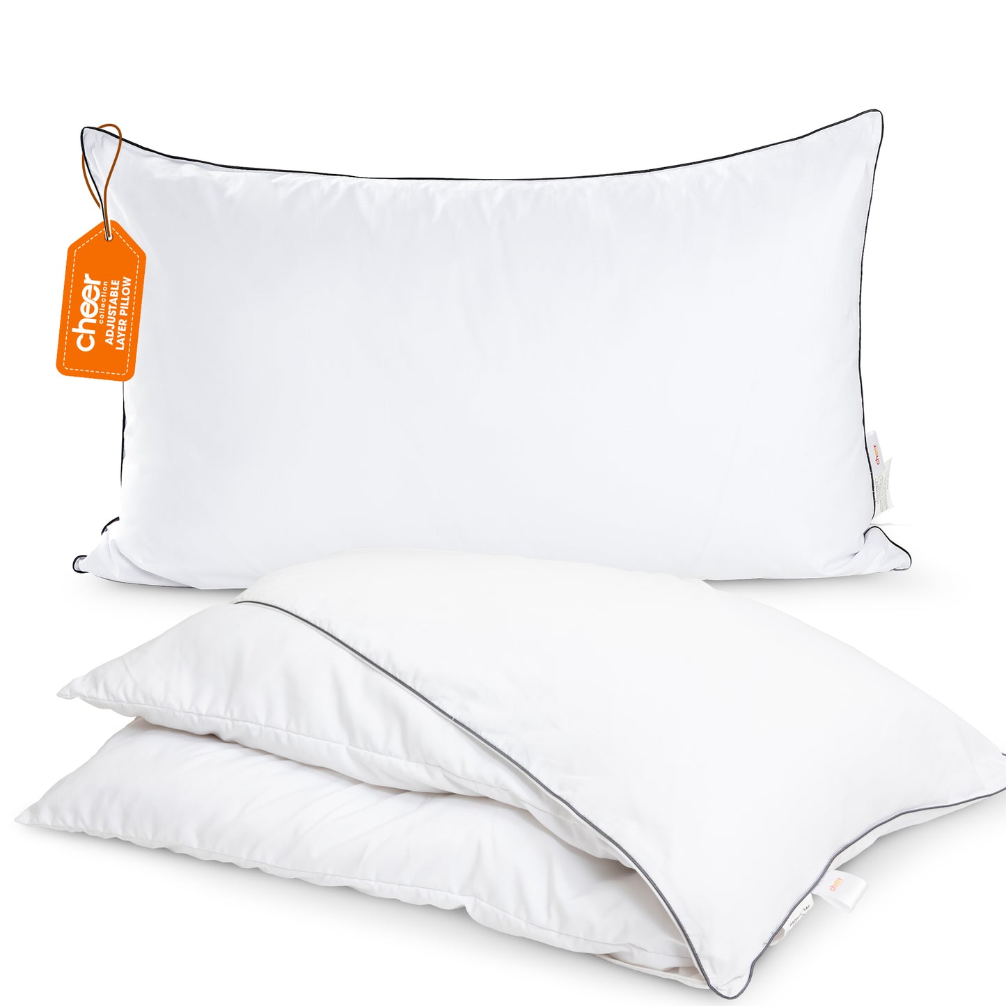 Cheer Collection Set of 2 Adjustable Layer Pillows - Two Bed Pillows with Removable Gel Fiber Fill Inserts for Sleeping